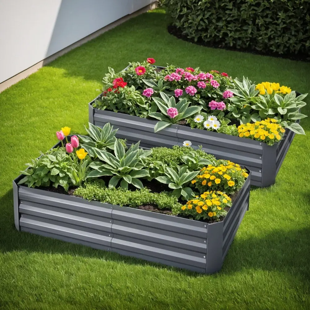Green Fingers 2x Garden Bed 150x90cm Planter Box Raised Container Galvanised Herb - Home & Garden