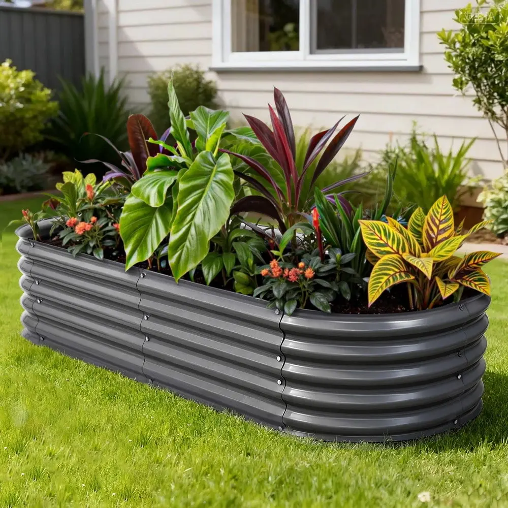 Green Fingers Garden Bed 160X80X42cm Oval Planter Box Raised Container Galvanised - Home & Garden