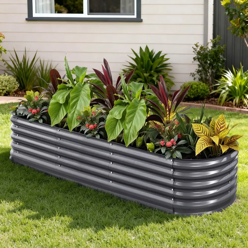 Green Fingers Garden Bed 240X80X42cm Oval Planter Box Raised Container Galvanised - Home & Garden