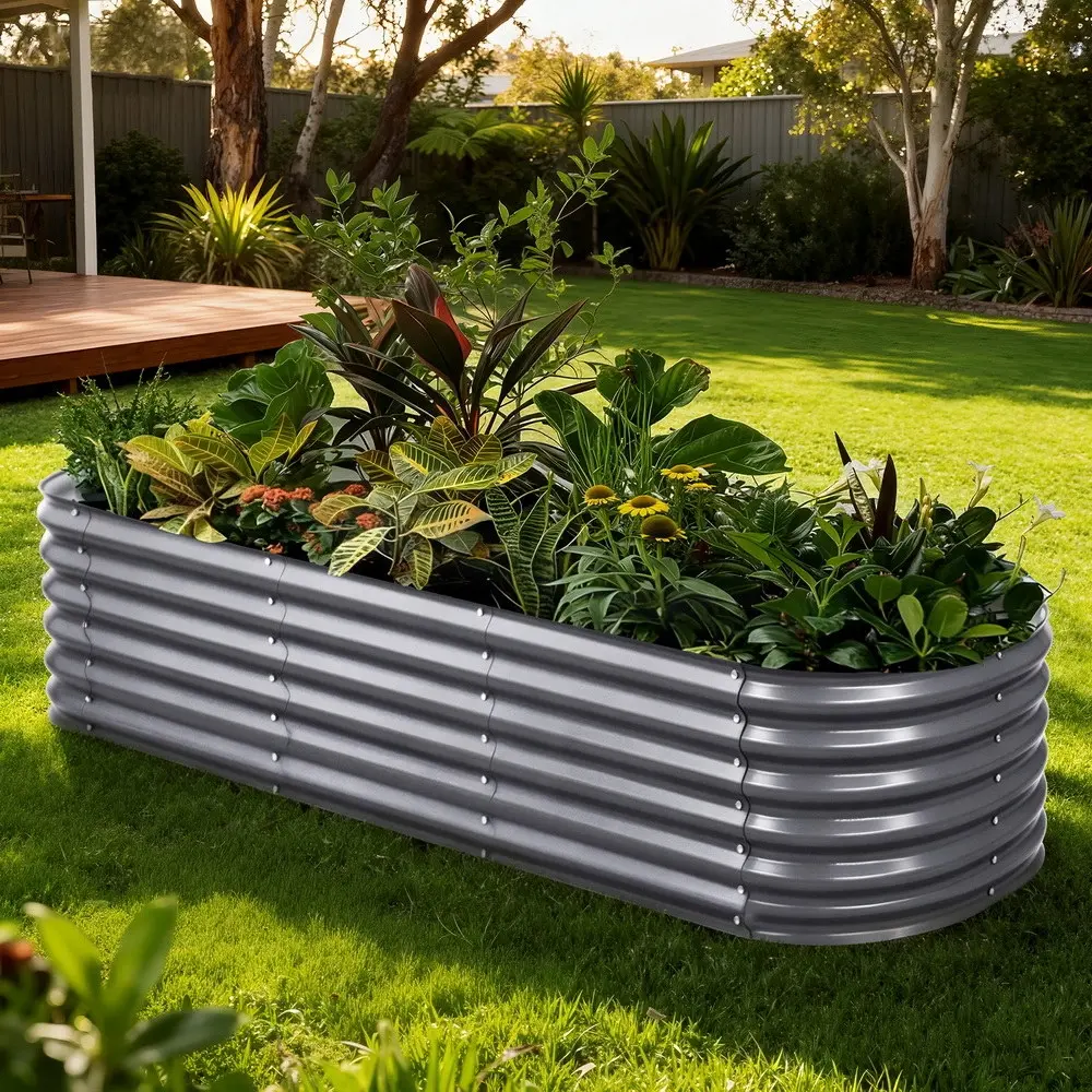 Green Fingers Garden Bed 240X80X56cm Oval Planter Box Raised Container Galvanised - Home & Garden