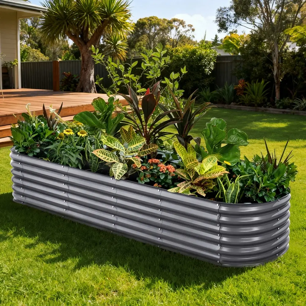 Green Fingers Garden Bed 320X80X56cm Oval Planter Box Raised Container Galvanised - Home & Garden