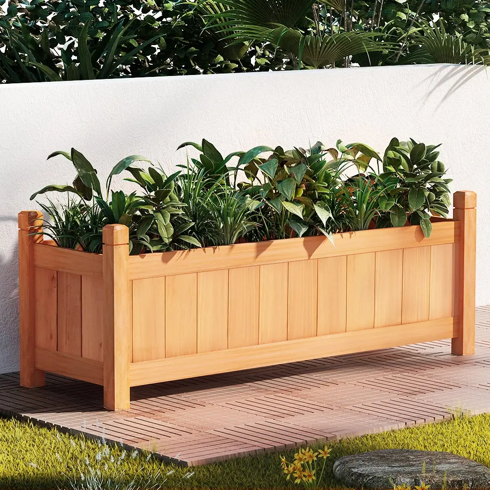 Green Fingers Garden Bed 90x30x33cm Wooden Planter Box Raised Container Growing - Home & Garden