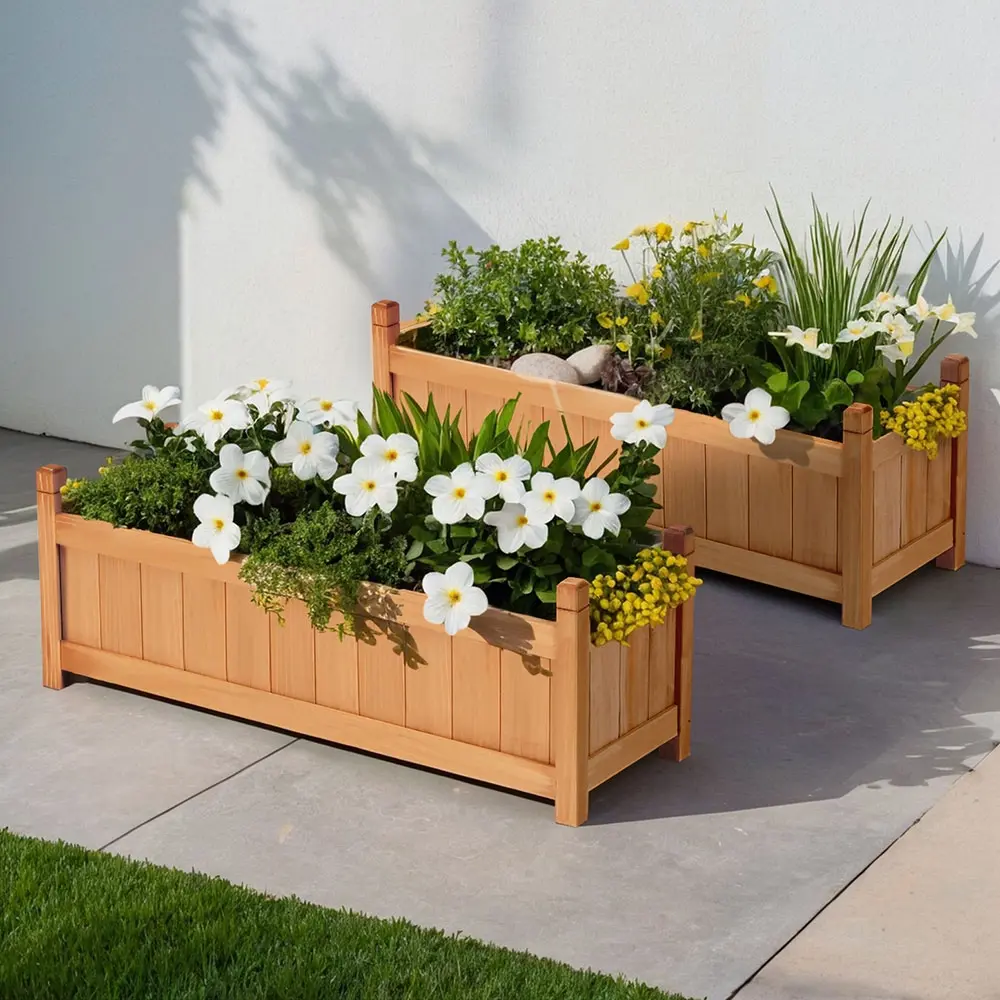 2x Green Fingers Raised Garden Bed 90x30x33cm Wooden Planter Box Raised Container Growing - Home & Garden