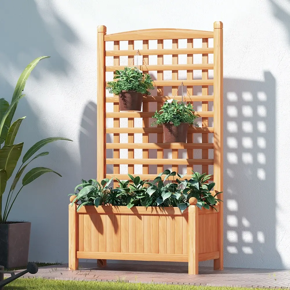 Green Fingers Garden Bed Wooden 64x35x115cm Planter Raised Box Container Trellis - Home & Garden