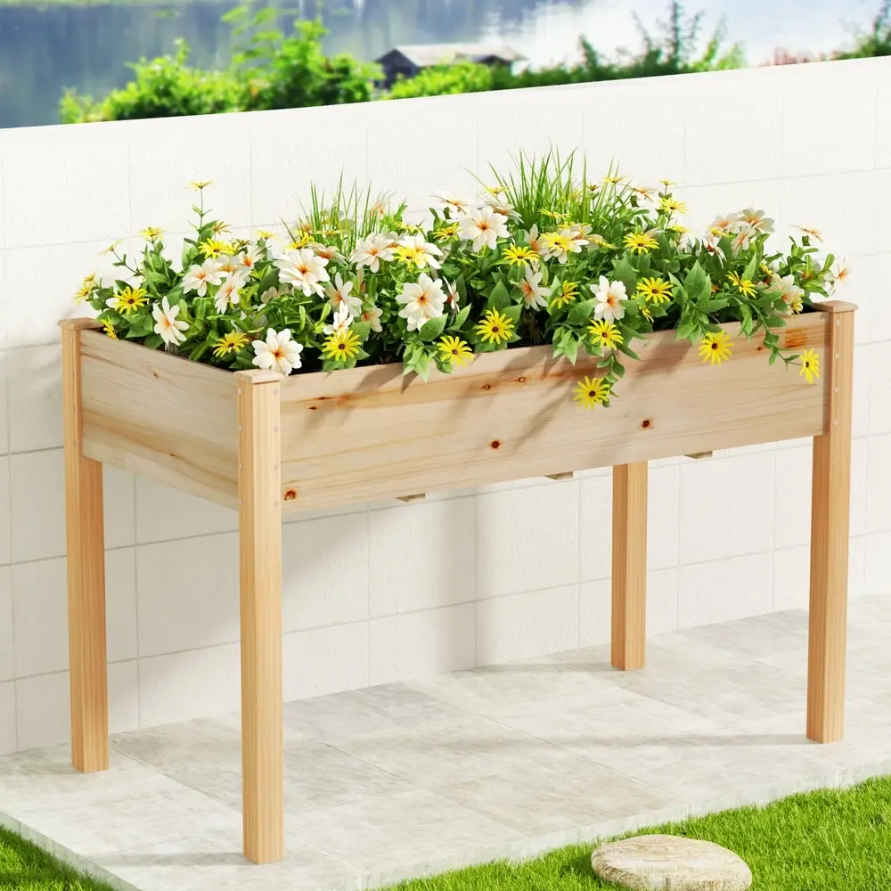 Green Fingers Garden Bed Elevated 120x60x80cm Wooden Planter Box Raised Container - Home & Garden