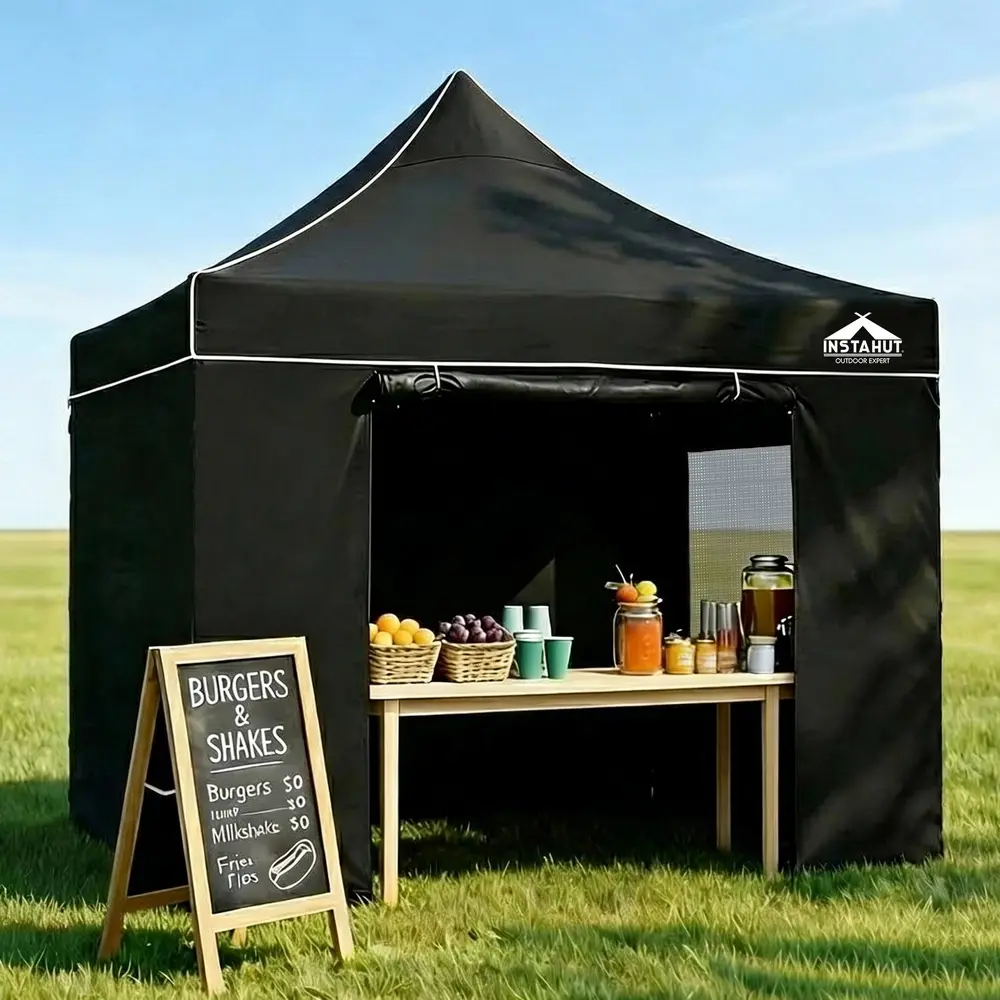 Instahut Gazebo 3x3 Pop Up Marquee Folding Tent Wedding Gazebos Camping Outdoor Shade Canopy Black - Home & Garden