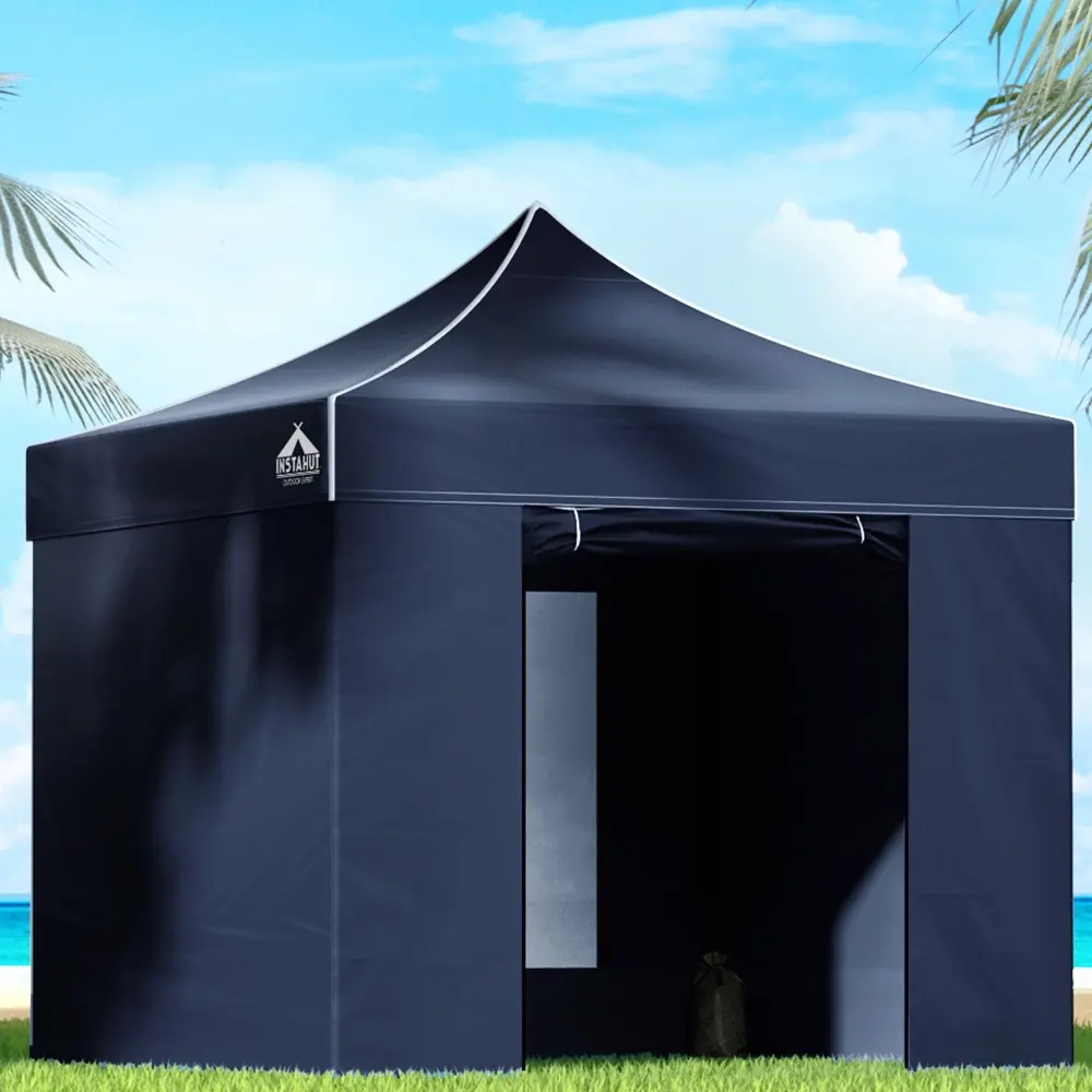 Instahut Gazebo 3x3 Pop Up Marquee Folding Tent Wedding Gazebos Camping Outdoor Shade Canopy Navy - Home & Garden