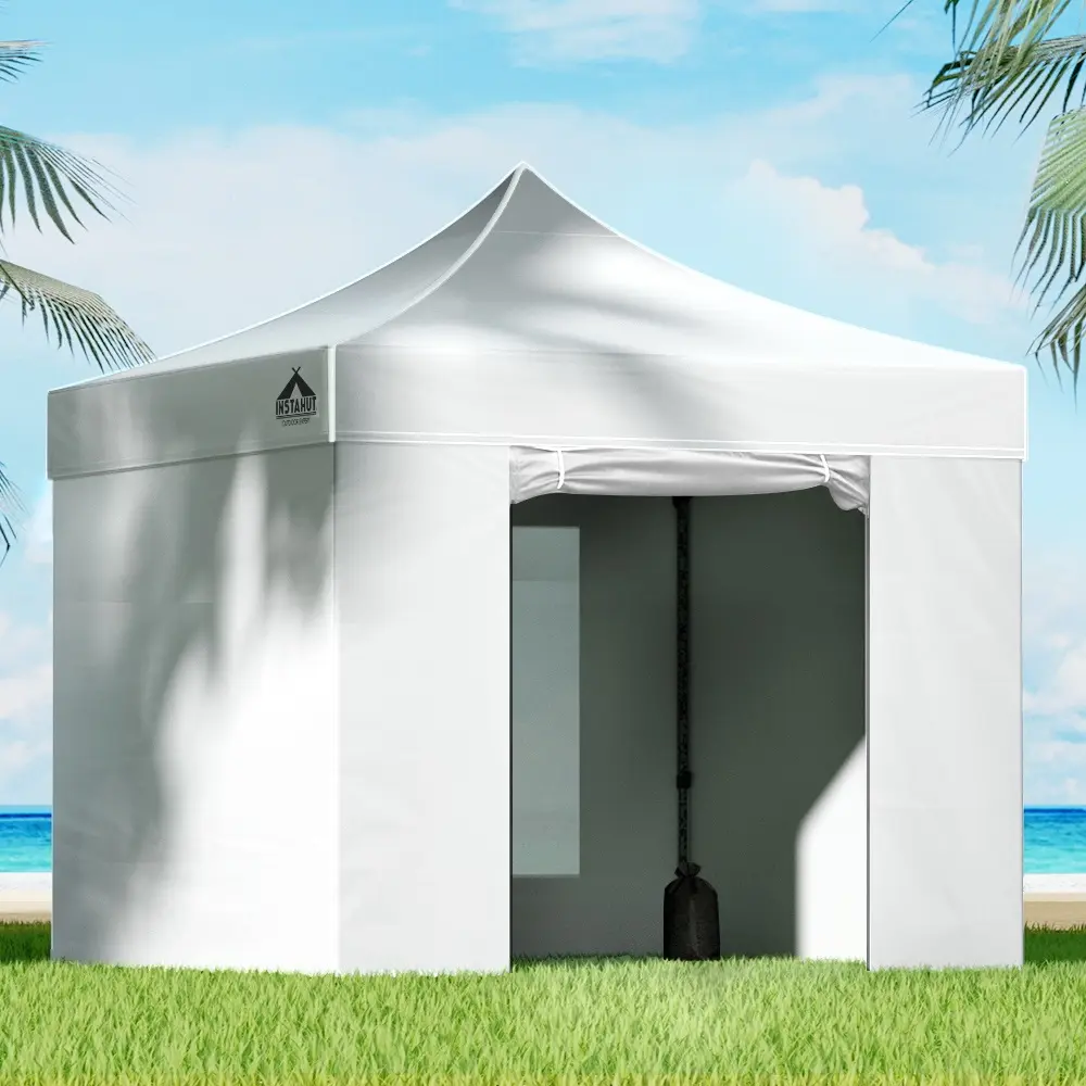 Instahut Gazebo 3x3 Pop Up Marquee Folding Tent Wedding Gazebos Camping Outdoor Shade Canopy White - Home & Garden
