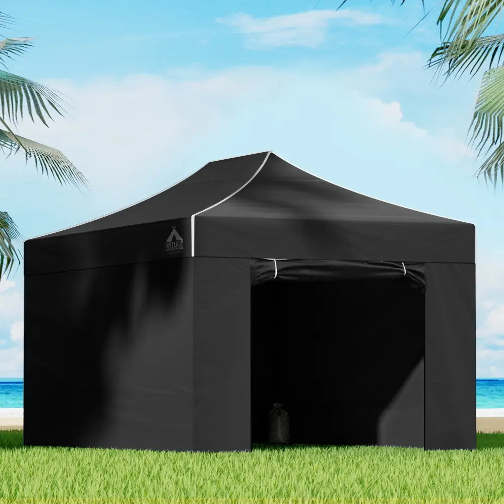 Instahut Gazebo 3x4.5 Pop Up Marquee Folding Tent Wedding Gazebos Camping Outdoor Shade Canopy Black - Home & Garden