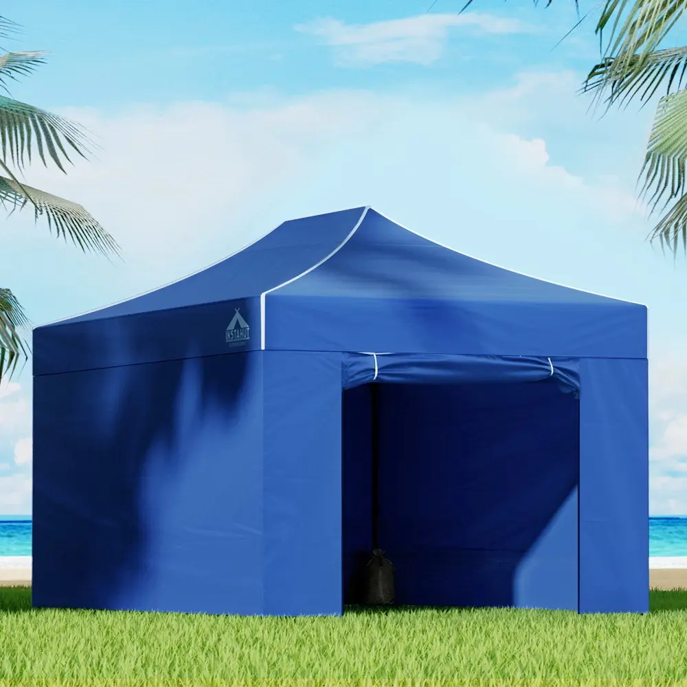 Instahut Gazebo 3x4.5 Pop Up Marquee Folding Tent Wedding Gazebos Camping Outdoor Shade Canopy Blue - Home & Garden