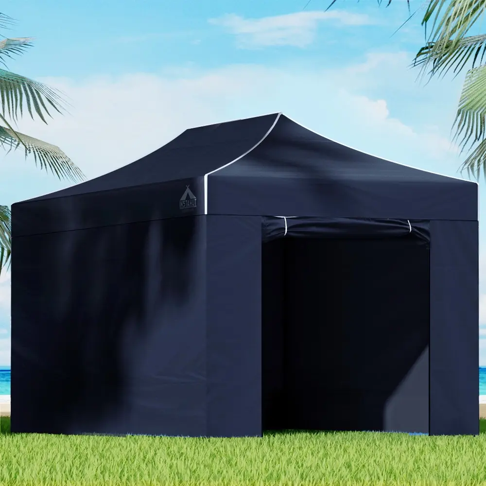Instahut Gazebo 3x4.5 Pop Up Marquee Folding Tent Wedding Gazebos Camping Outdoor Shade Canopy Navy - Home & Garden