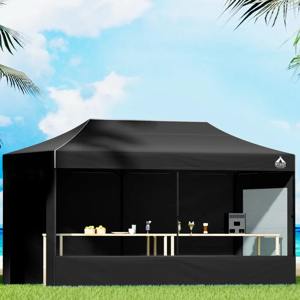 Instahut Gazebo 3x6 Pop Up Marquee Folding Tent Wedding Gazebos Camping Outdoor Shade Canopy Black - Home & Garden