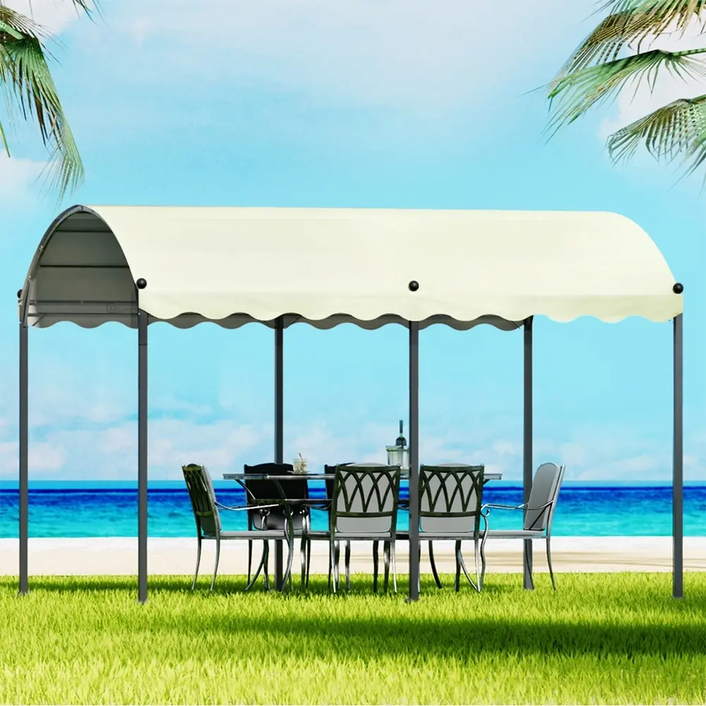 Instahut Gazebo Marquee 4x3m Outdoor Event Wedding Tent Camping Party Shade Iron Art Canopy Beige - Home & Garden