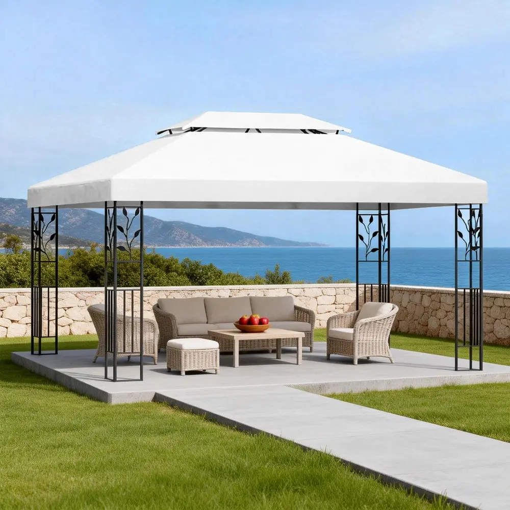 Instahut Gazebo 4x3m Marquee Outdoor Wedding Party Event Tent Home Iron Art Shade White - Home & Garden