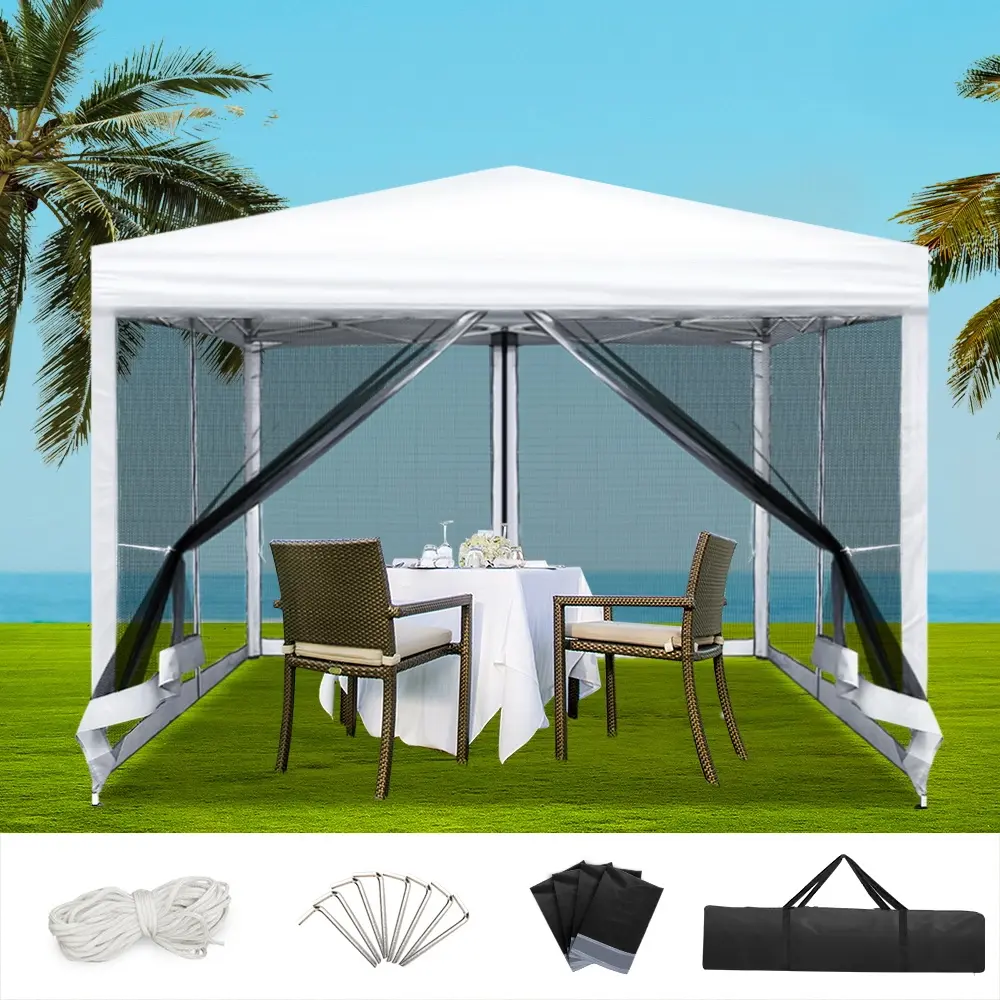 Instahut Gazebo Pop Up Marquee 3x3m Wedding Party Outdoor Camping Tent Canopy Shade Mesh Wall White - Home & Garden