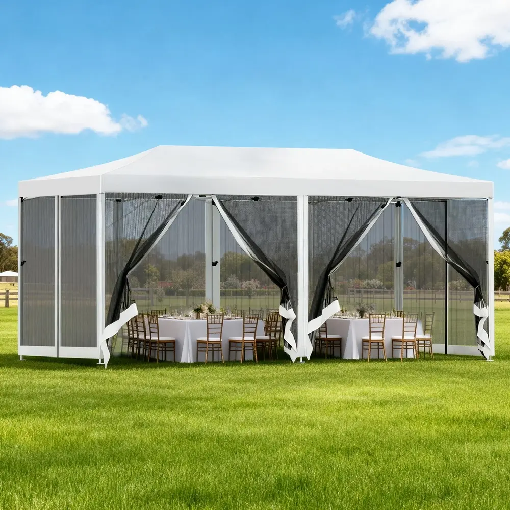 Instahut Gazebo Pop Up Marquee 3x6m Wedding Party Outdoor Camping Tent Canopy Shade Mesh Wall White - Home & Garden