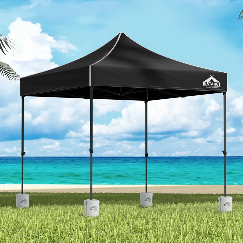 Instahut Gazebo Pop Up 3x3m w/Base Podx4 Marquee Folding Outdoor Wedding Camping Tent Shade Canopy Black - Home & Garden