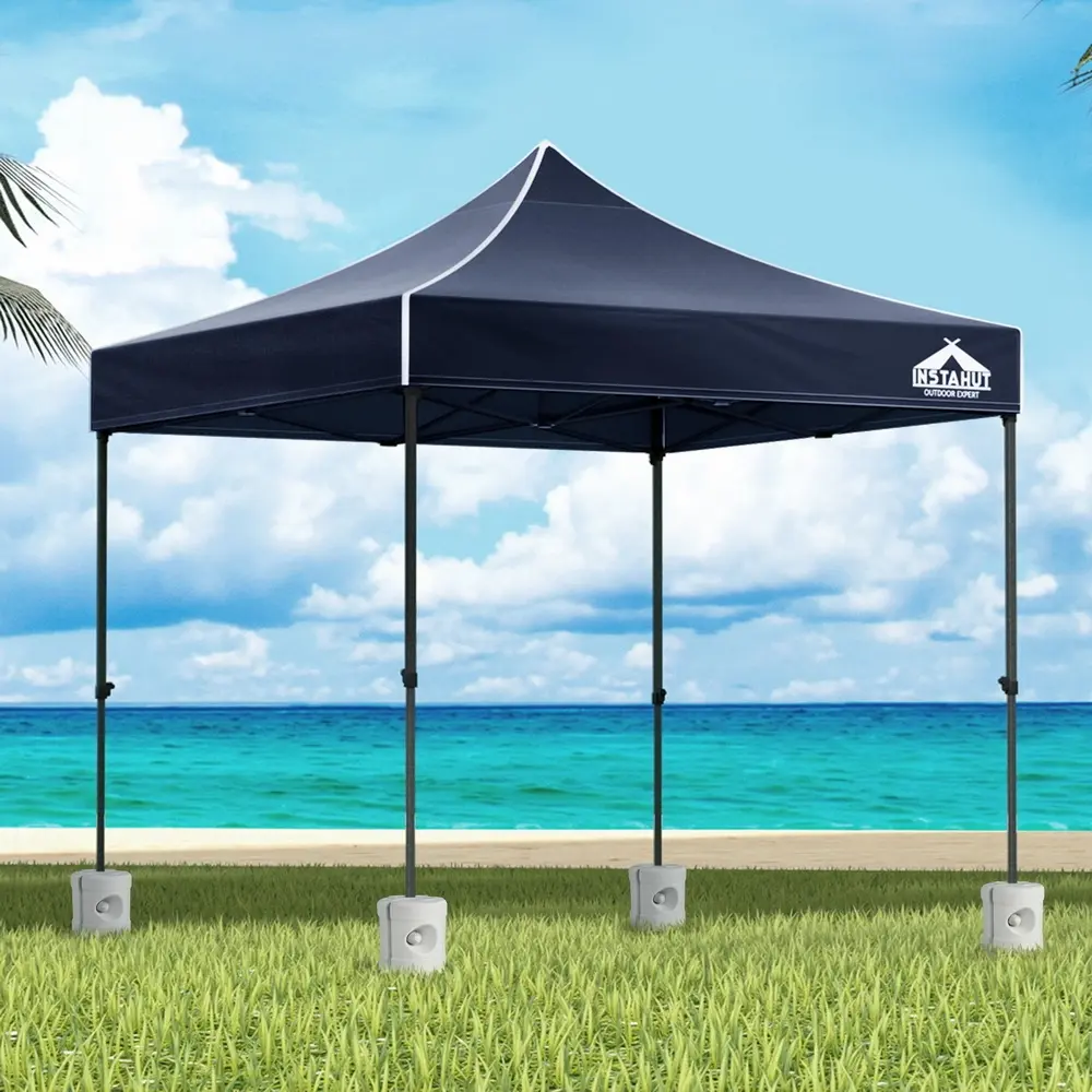 Instahut Gazebo Pop Up 3x3m w/Base Podx4 Marquee Folding Outdoor Wedding Camping Tent Shade Canopy Navy - Home & Garden