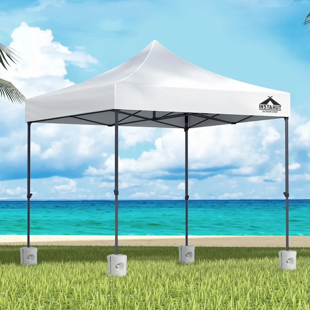 Instahut Gazebo Pop Up 3x3m w/Base Podx4 Marquee Folding Outdoor Wedding Camping Tent Shade Canopy White - Home & Garden