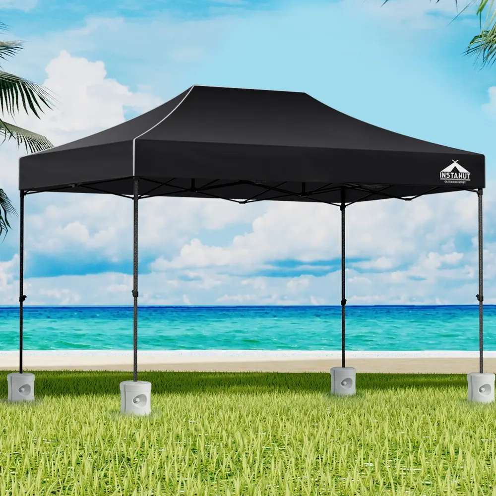 Instahut Gazebo Pop Up 3x4.5m w/Base Podx4 Marquee Folding Outdoor Wedding Camping Tent Shade Canopy Black - Home & Garden
