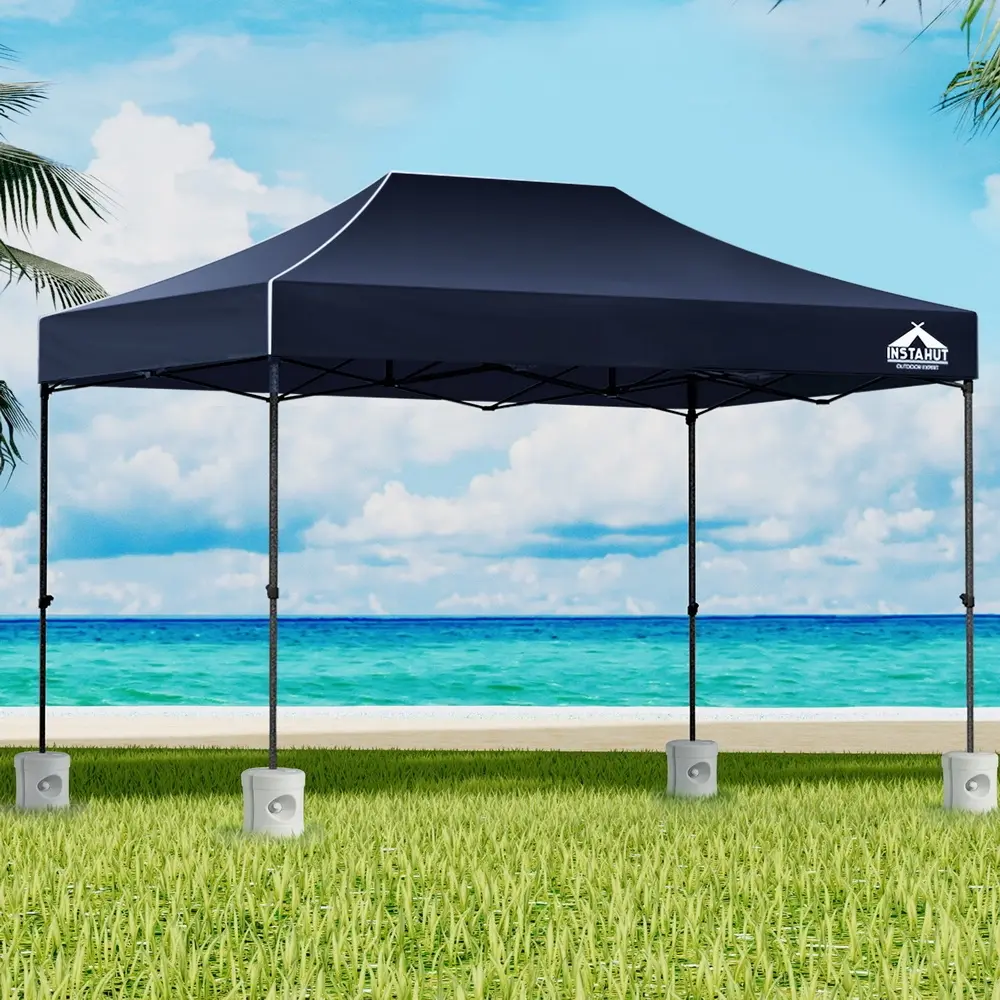 Instahut Gazebo Pop Up 3x4.5m w/Base Podx4 Marquee Folding Outdoor Wedding Camping Tent Shade Canopy Navy - Home & Garden