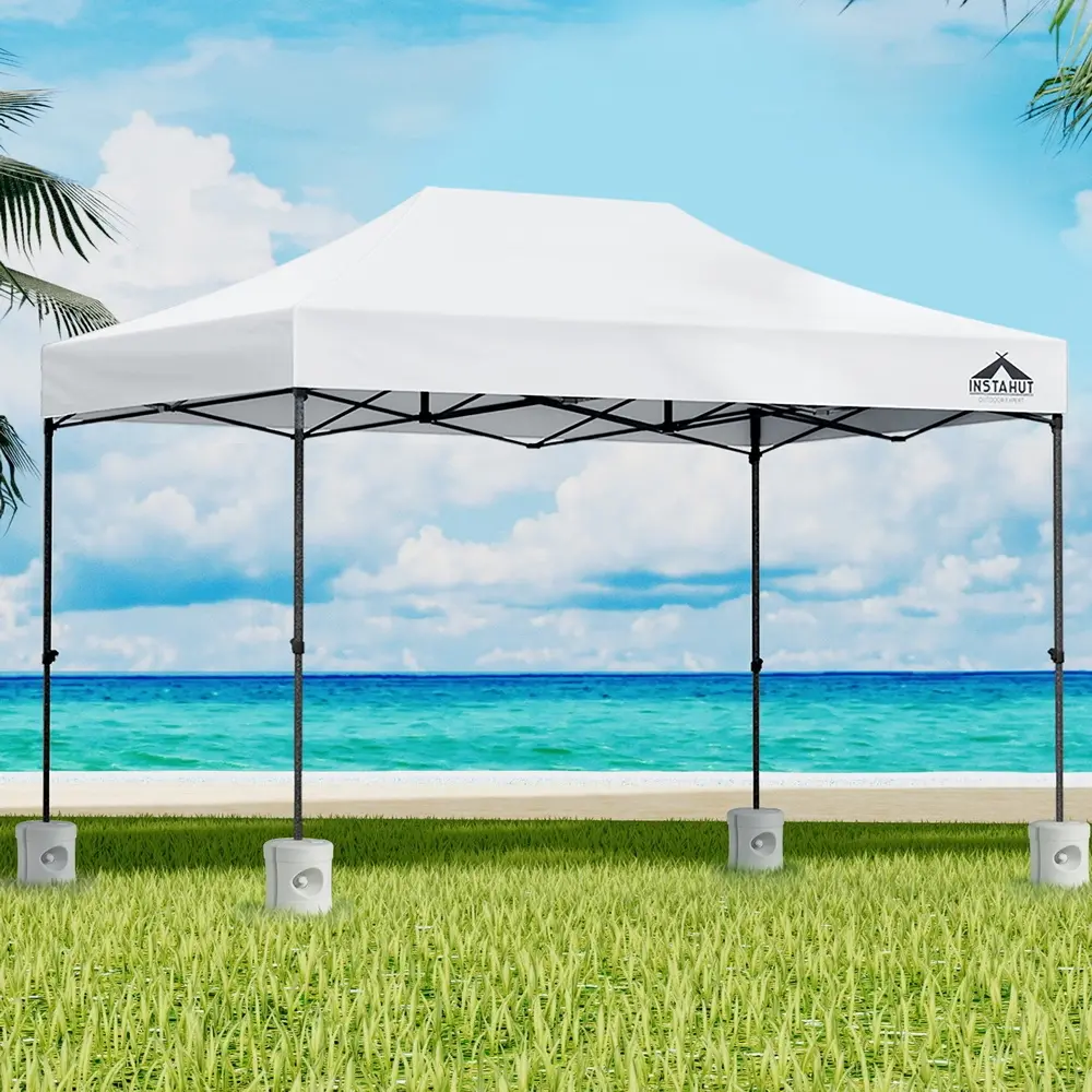 Instahut Gazebo Pop Up 3x4.5m w/Base Podx4 Marquee Folding Outdoor Wedding Camping Tent Shade Canopy White - Home & Garden