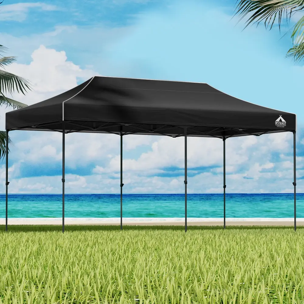 Instahut Gazebo Pop Up Marquee 3x6m Folding Tent Wedding Outdoor Camping Canopy Gazebos Shade Black - Home & Garden