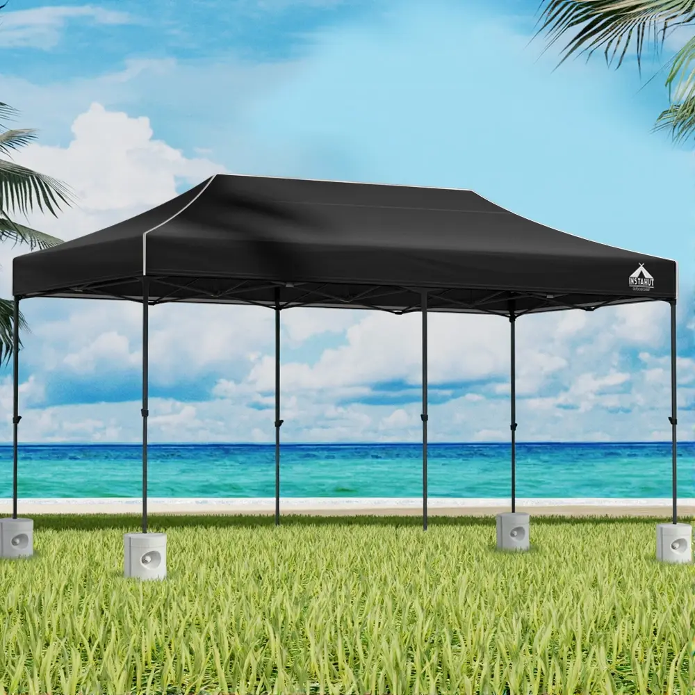 Instahut Gazebo Pop Up 3x6m w/Base Podx4 Marquee Folding Outdoor Wedding Camping Tent Shade Canopy Black - Home & Garden