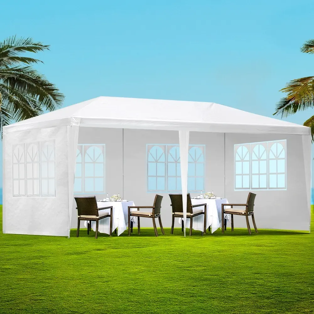 Instahut Gazebo 3x6m Marquee Wedding Party Tent Outdoor Camping Side Wall Canopy 4 Panel White - Home & Garden