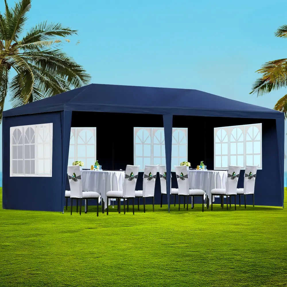 Instahut Gazebo 3x6m Marquee Wedding Party Tent Outdoor Camping Side Wall Canopy 6 Panel Blue - Home & Garden