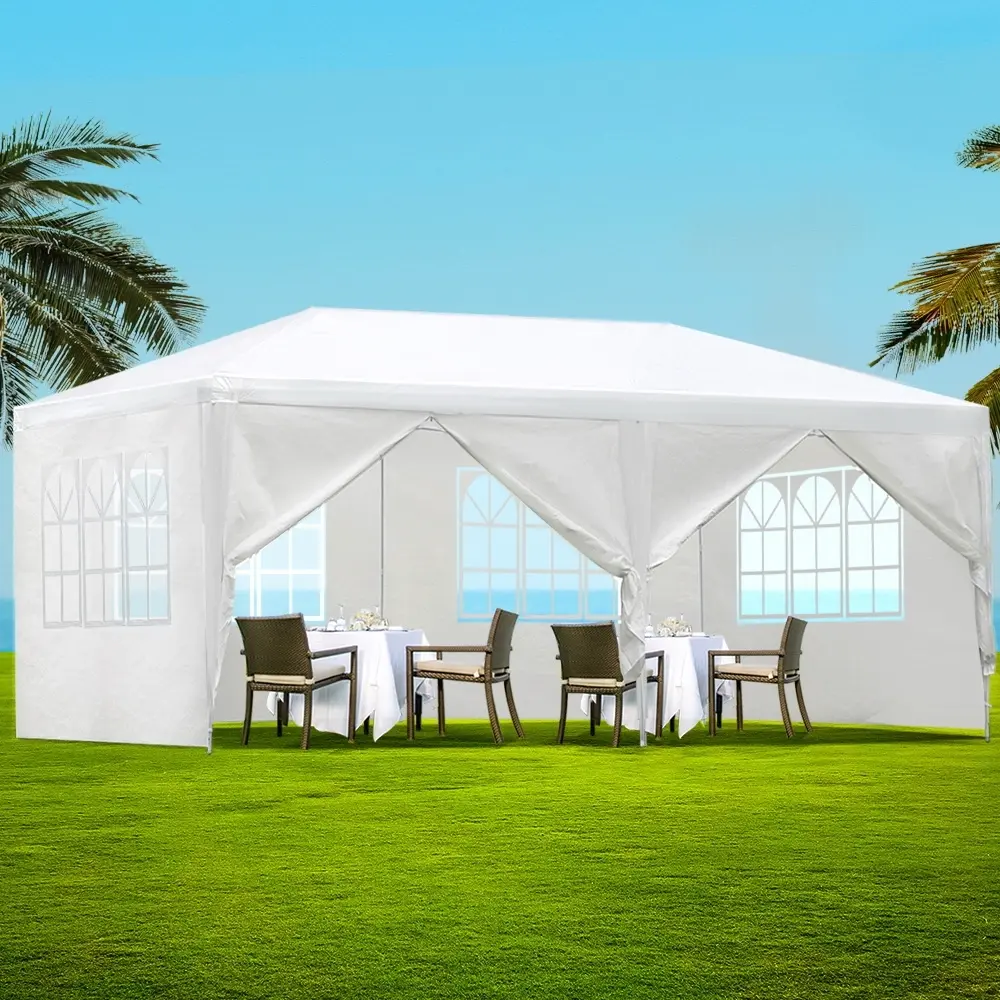 Instahut Gazebo 3x6m Marquee Wedding Party Tent Outdoor Camping Side Wall Canopy 6 Panel White - Home & Garden