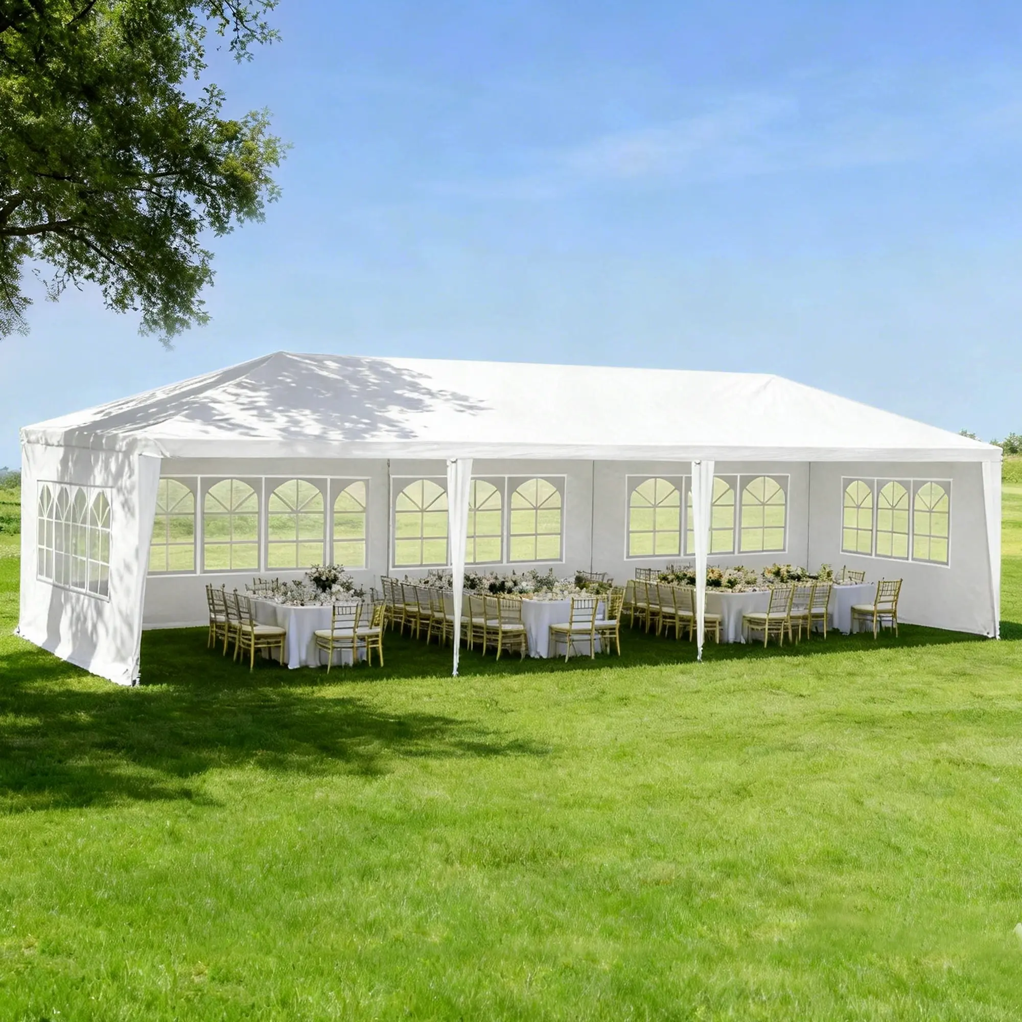 Instahut Gazebo 3x9m Marquee Wedding Party Tent Outdoor Camping Side Wall Canopy 5 Panel White - Home & Garden