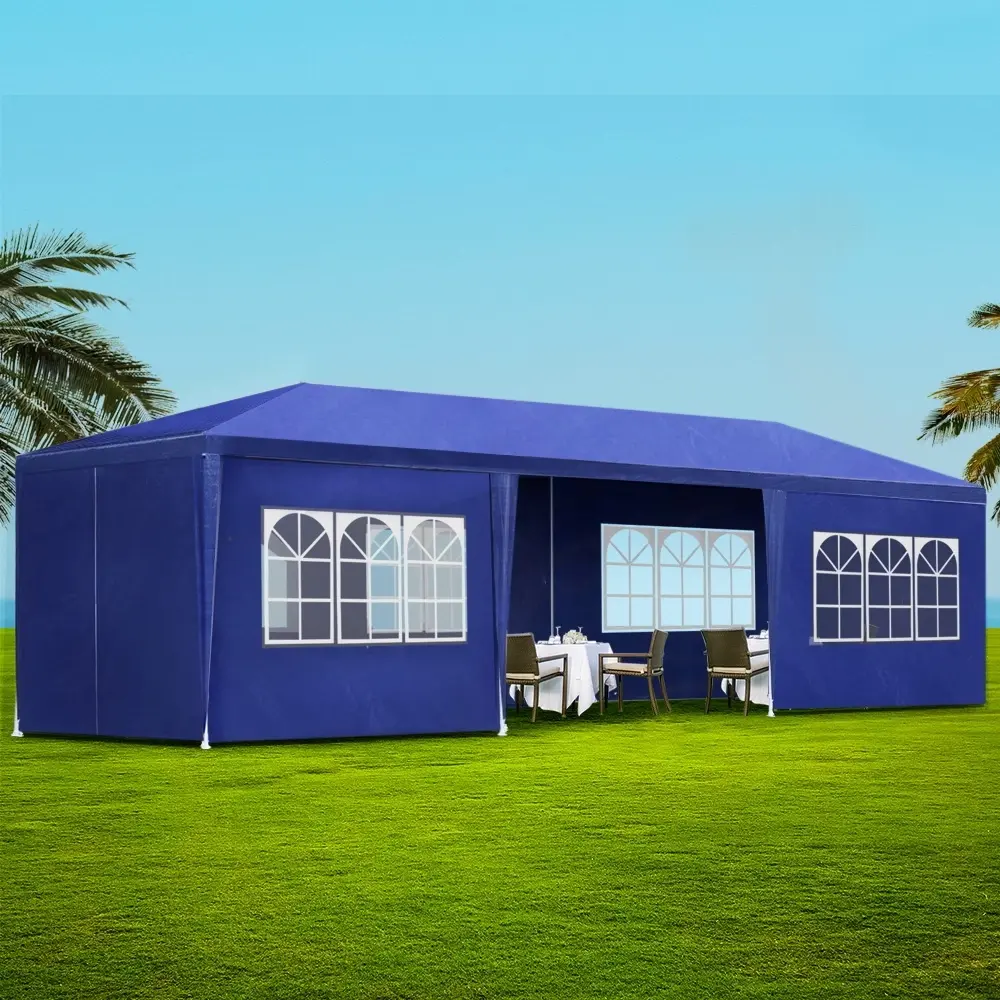 Instahut Gazebo 3x9m Marquee Wedding Party Tent Outdoor Camping Side Wall Canopy 8 Panel Blue - Home & Garden