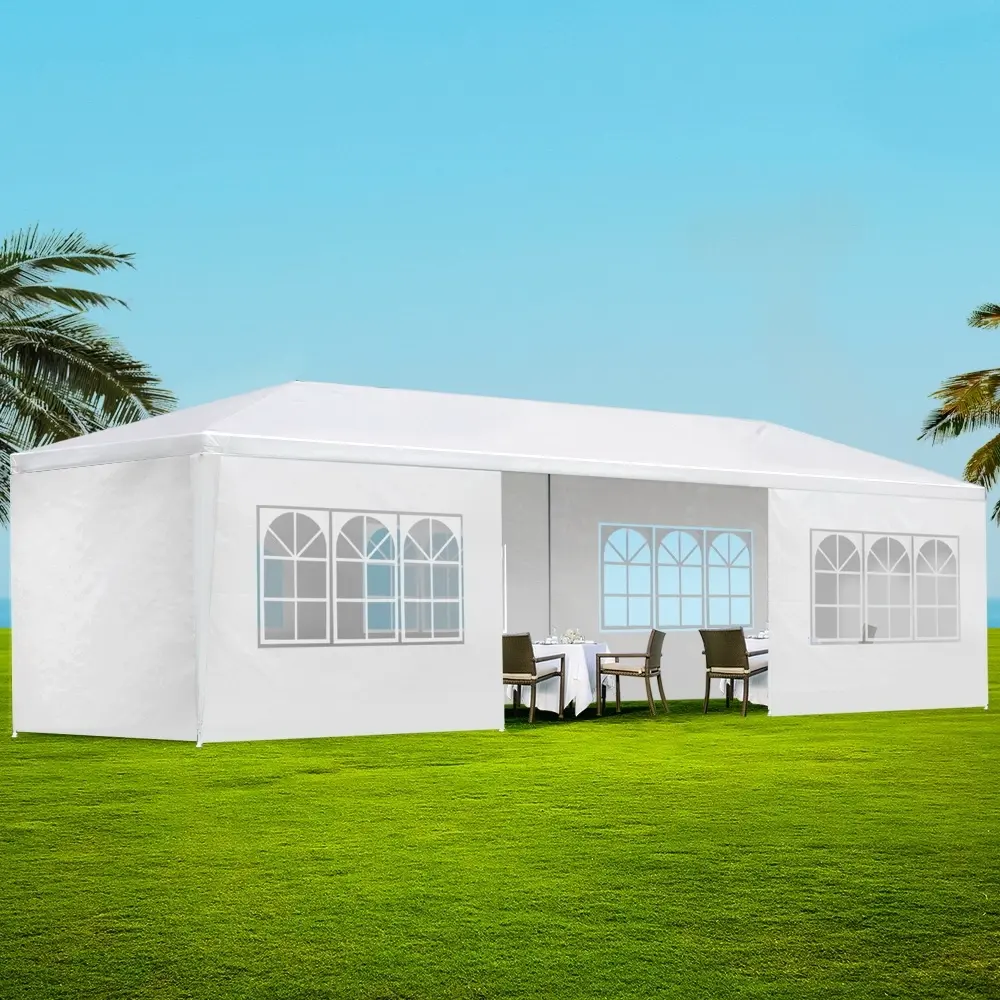 Instahut Gazebo 3x9m Marquee Wedding Party Tent Outdoor Camping Side Wall Canopy 8 Panel White - Home & Garden