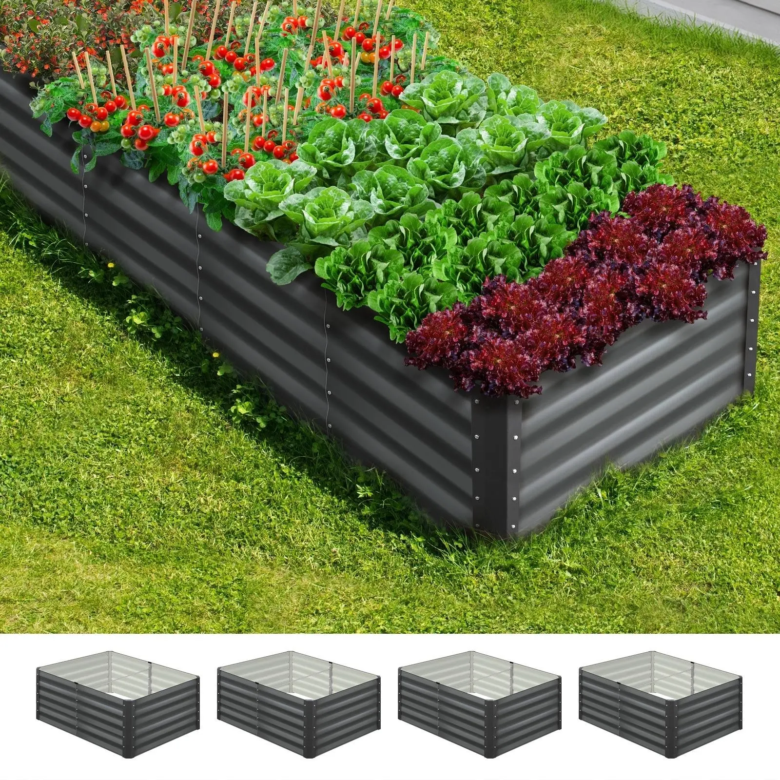 Livsip x2 Garden Raised Bed Vegetable Planter Kit Galvanised Steel 240x80x45CM - Home & Garden