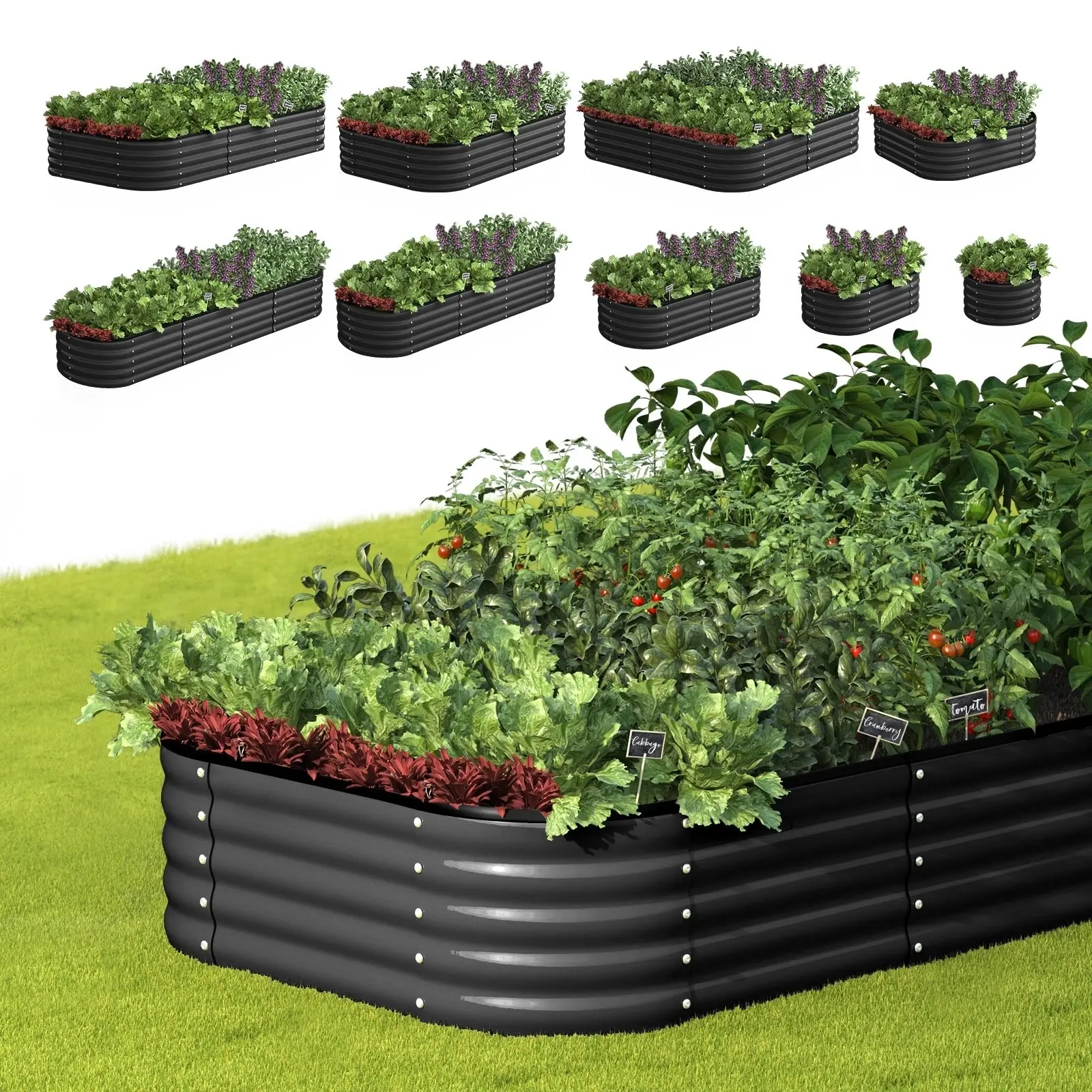 Livsip 9-IN-1 Raised Garden Bed Modular Kit Planter Oval Galvanised Steel 40CM