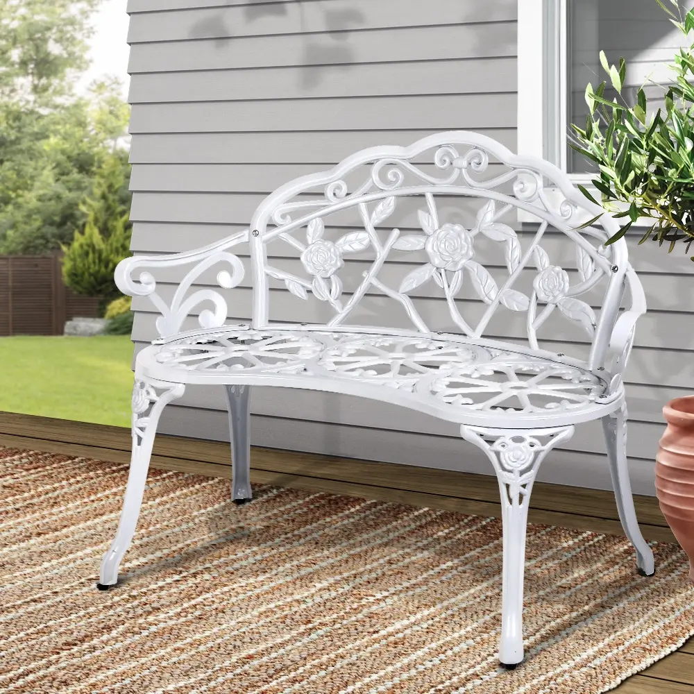 Gardeon Outdoor Garden Bench Seat 100cm Cast Aluminium Outdoor Patio Chair Vintage White - Up to 65% off Outdoor Furniture