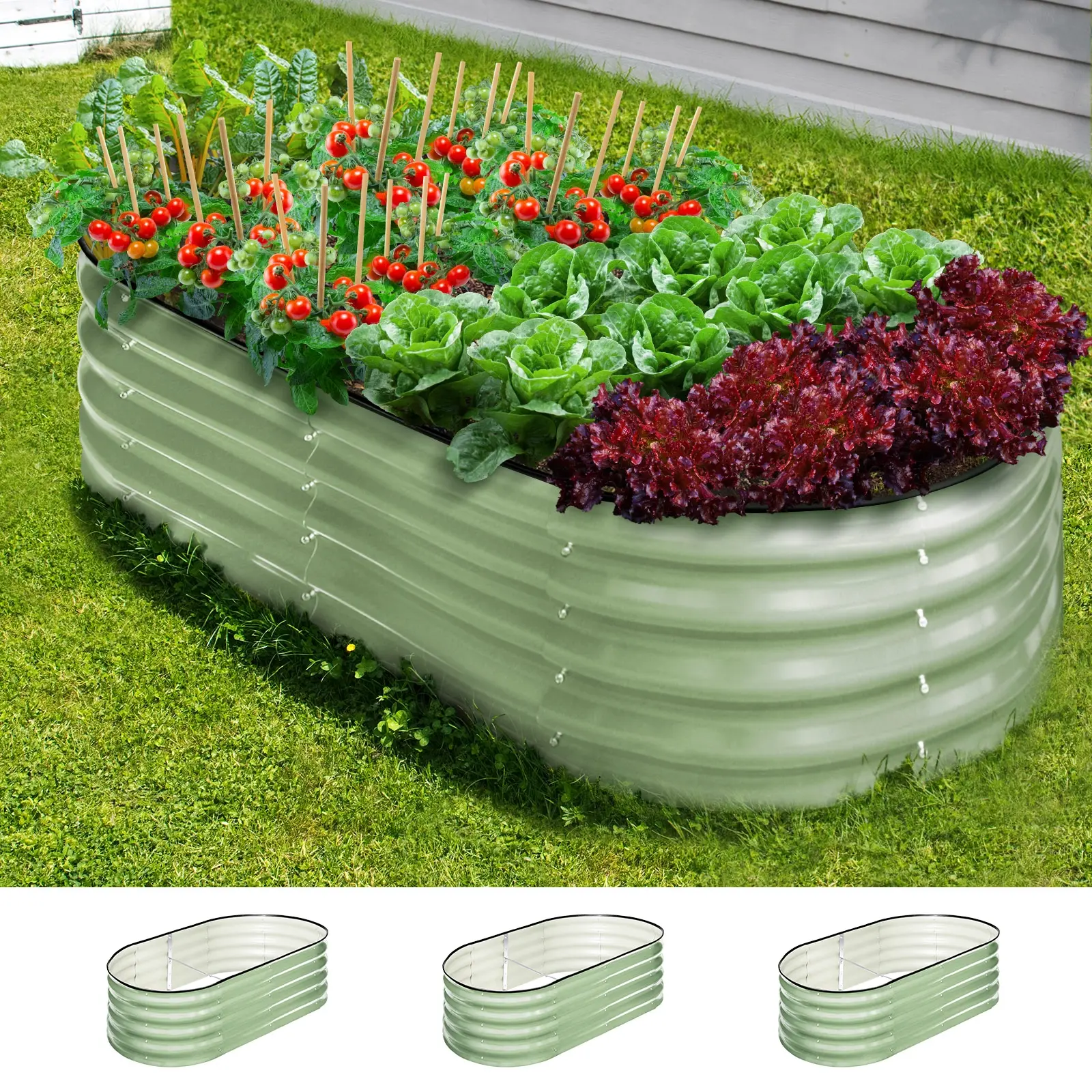 Livsip 3x Garden Bed 160x80x42cm Planter Box Raised Container Galvanised Green - Home & Garden