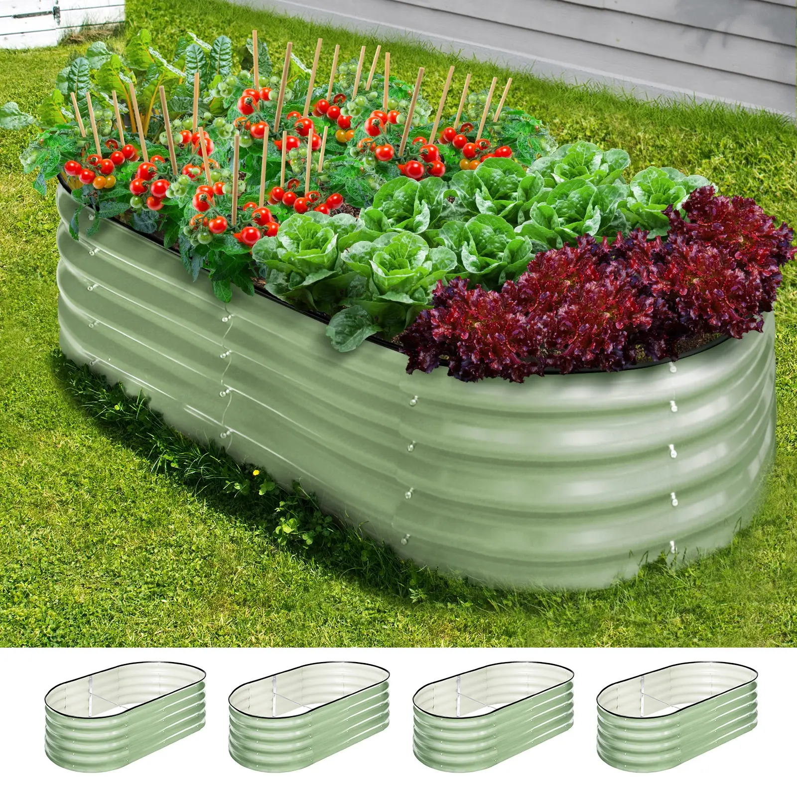 Livsip 4x Garden Bed 160x80x42cm Planter Box Raised Container Galvanised Green - Home & Garden