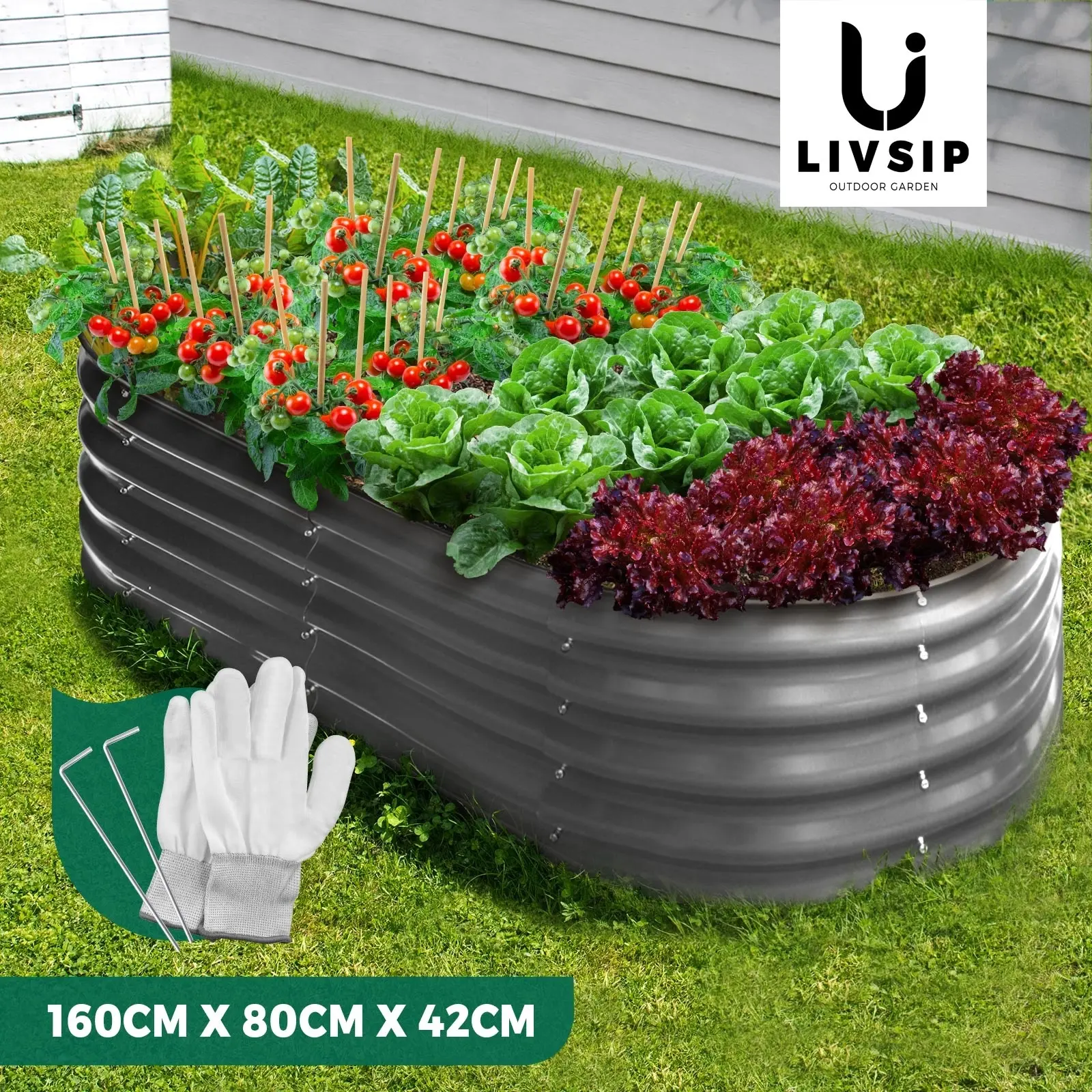 Livsip Garden Bed Galvanised Raised Steel Vegetable Planter 160X80X42CM - Home & Garden