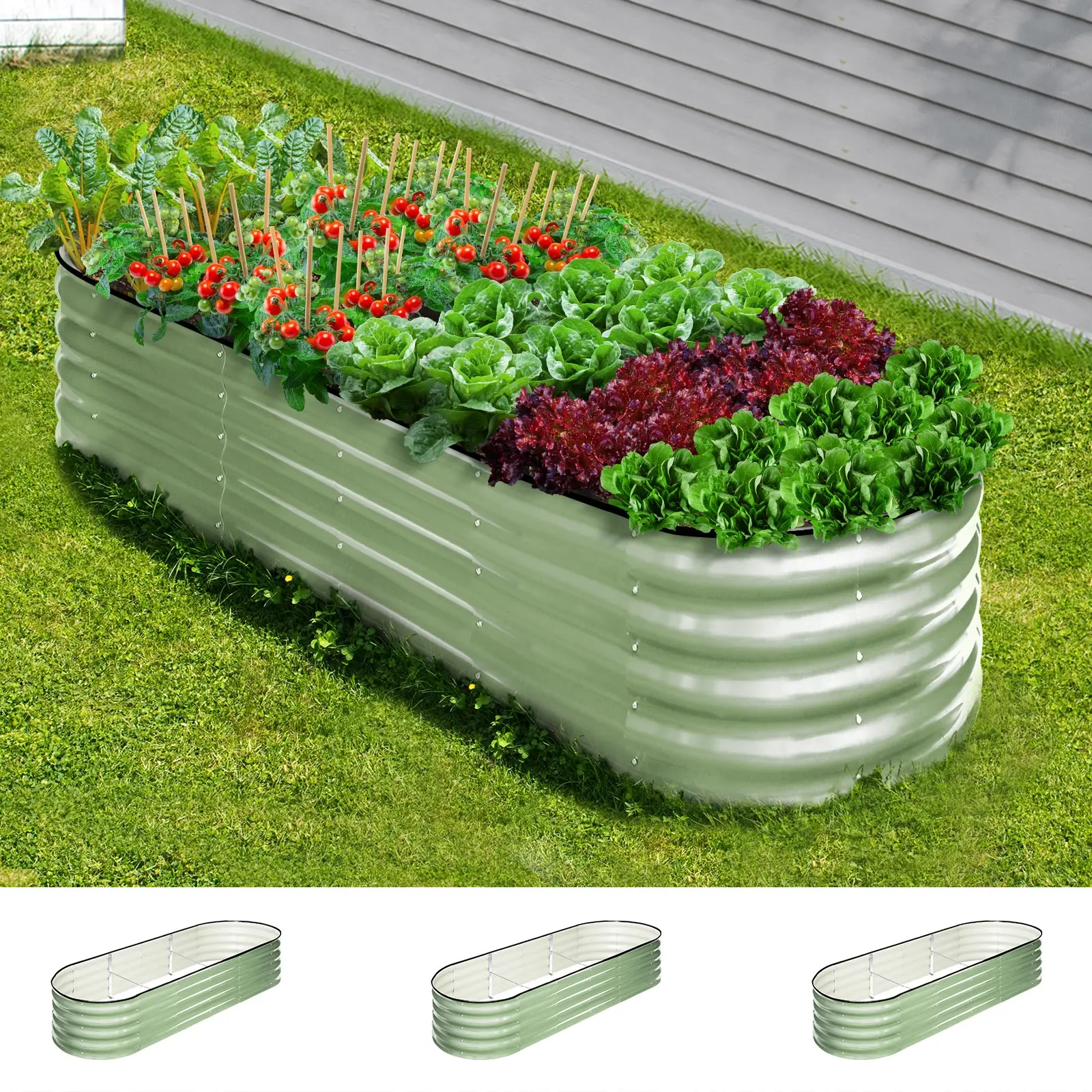 Livsip 3x Garden Bed 240x80x42cm Planter Box Raised Container Galvanised Green - Home & Garden