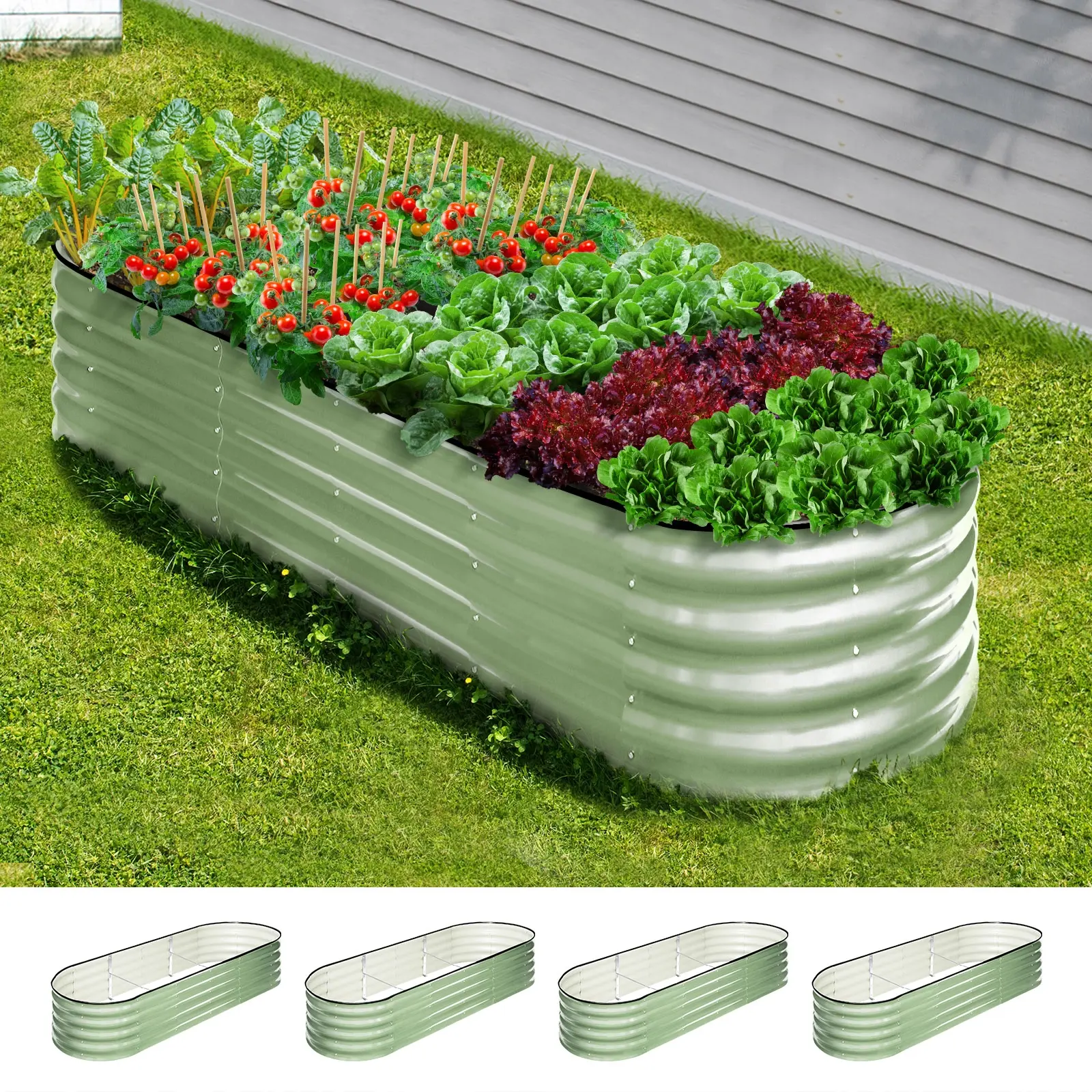Livsip 4x Garden Bed 240x80x42cm Planter Box Raised Container Galvanised Green - Home & Garden