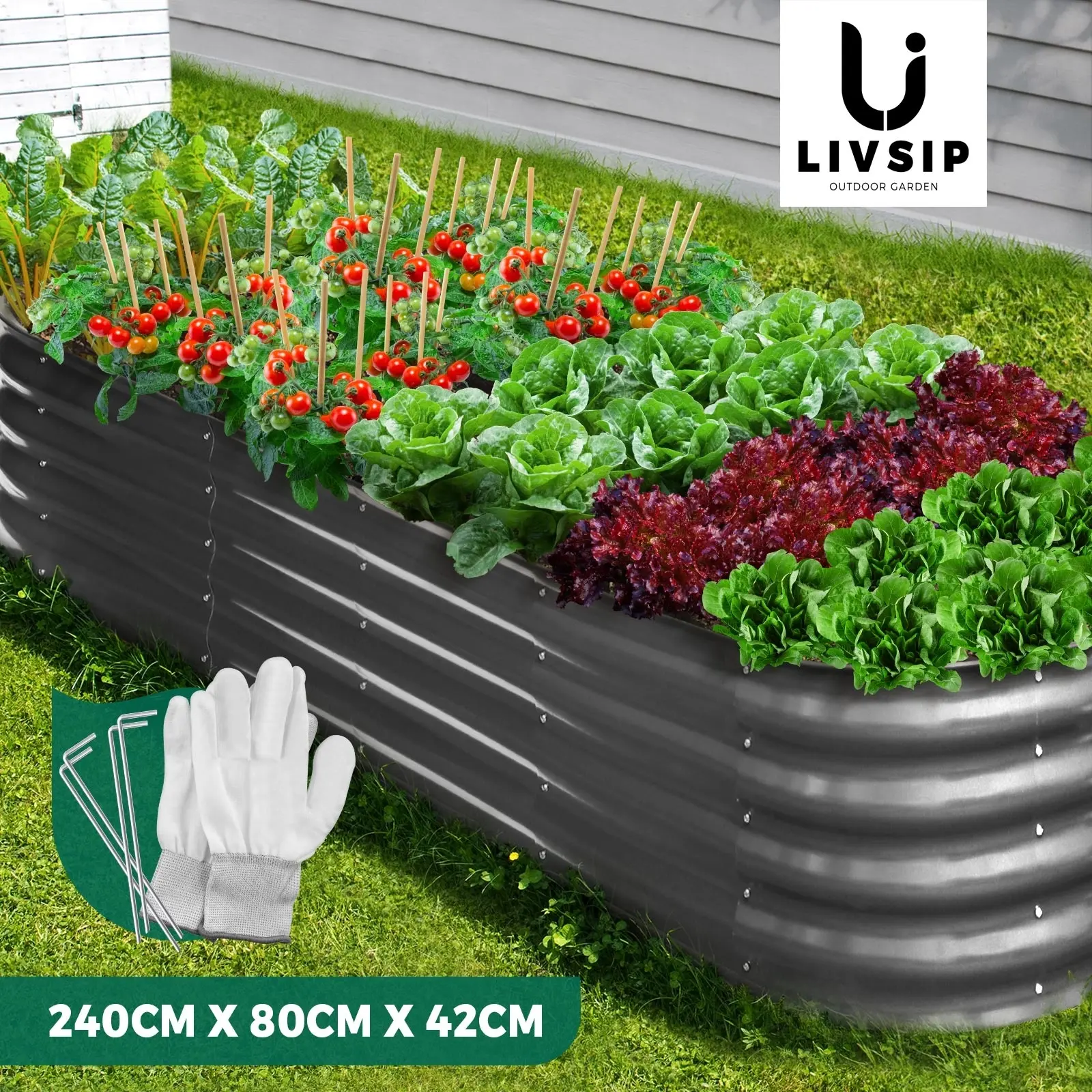 Livsip Garden Bed Galvanised Raised Steel Vegetable Planter 240X80X42CM - Home & Garden