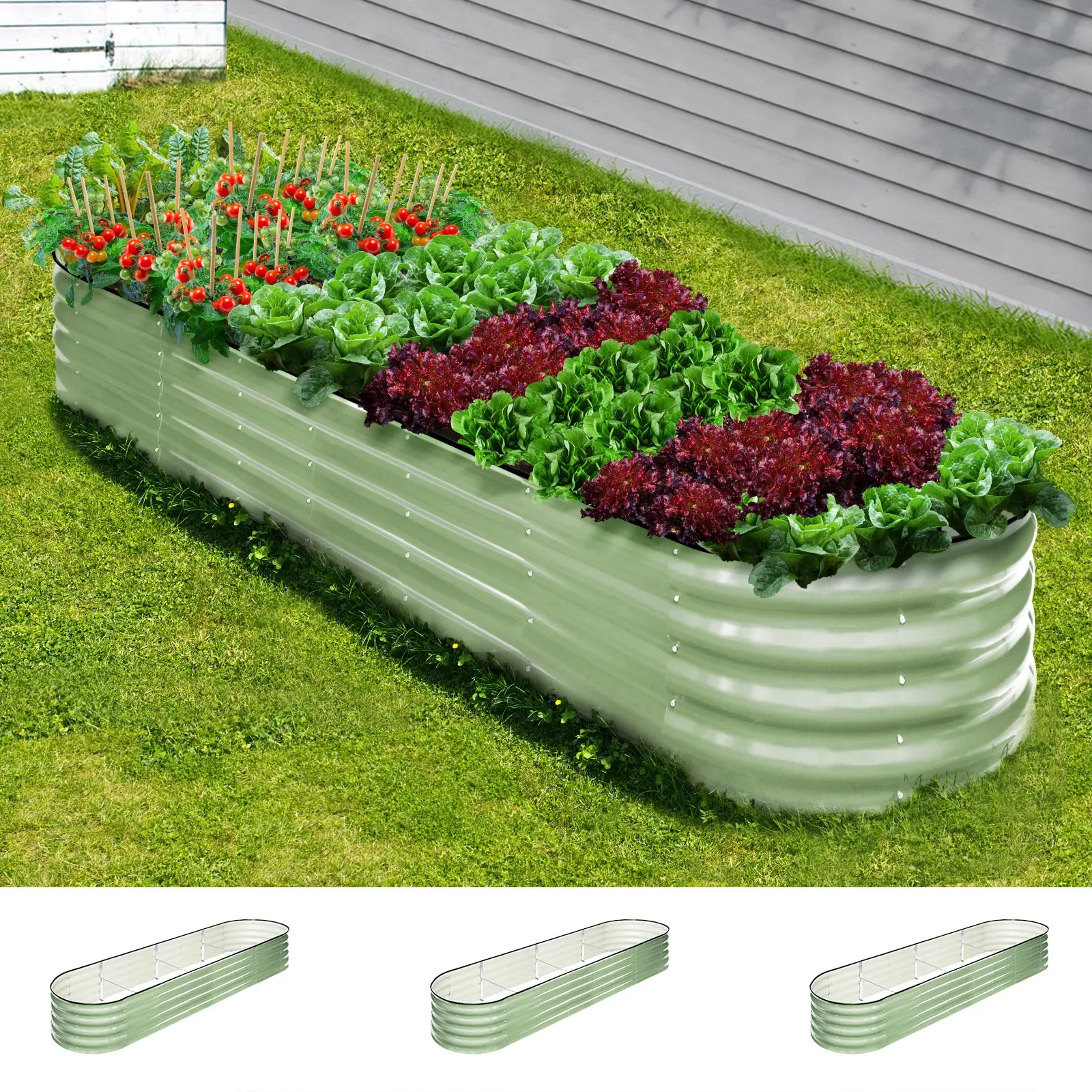 Livsip 3x Garden Bed 320x80x42cm Planter Box Raised Container Galvanised Green - Home & Garden
