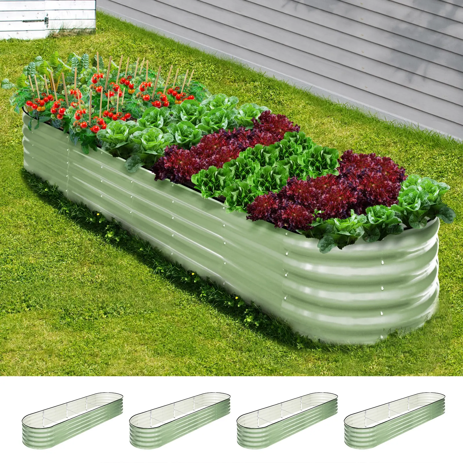 Livsip 4x Garden Bed 320x80x42cm Planter Box Raised Container Galvanised Green - Home & Garden