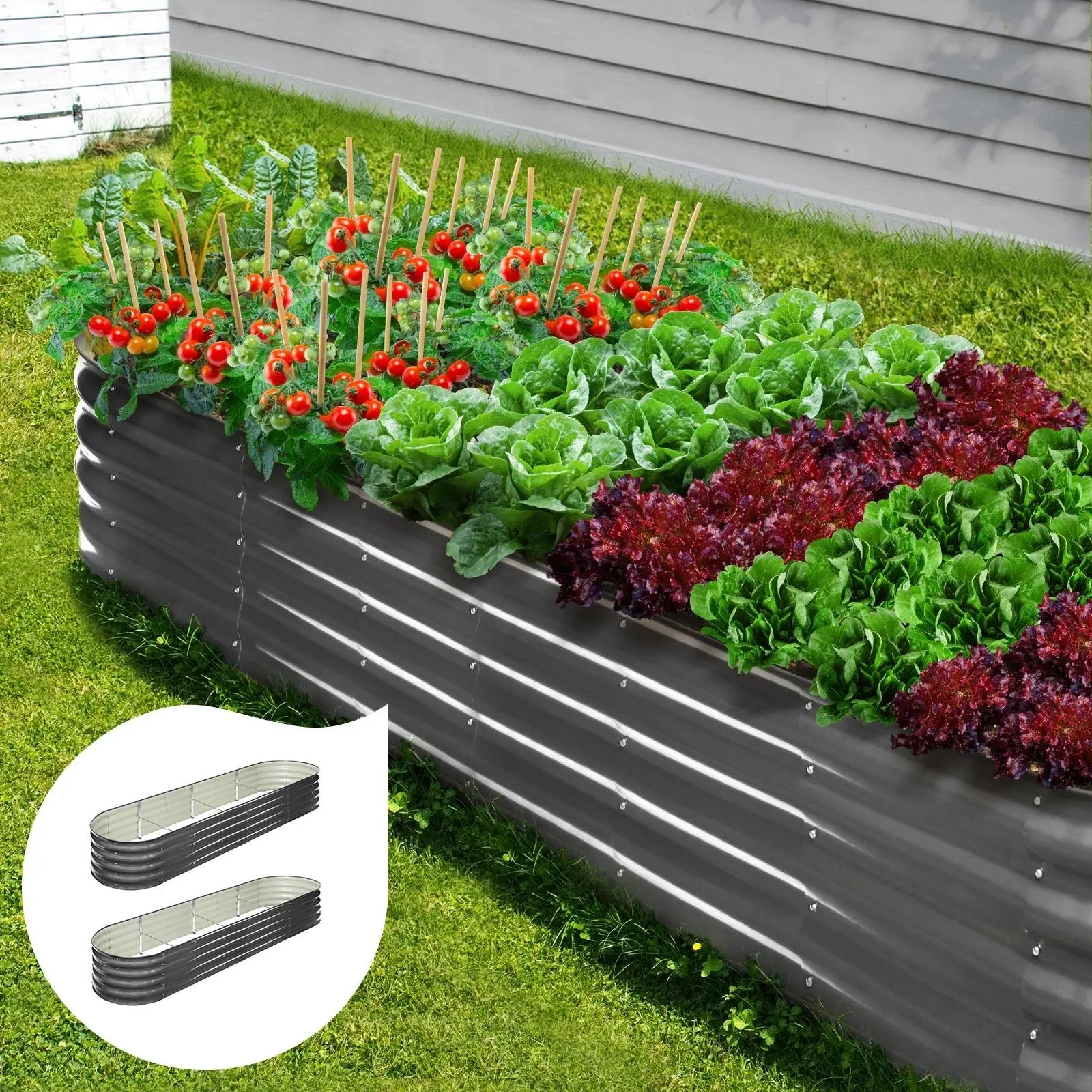 Livsip x2 Galvanised Raised Garden Bed Steel Instant Planter Oval 320X80X42CM - Home & Garden