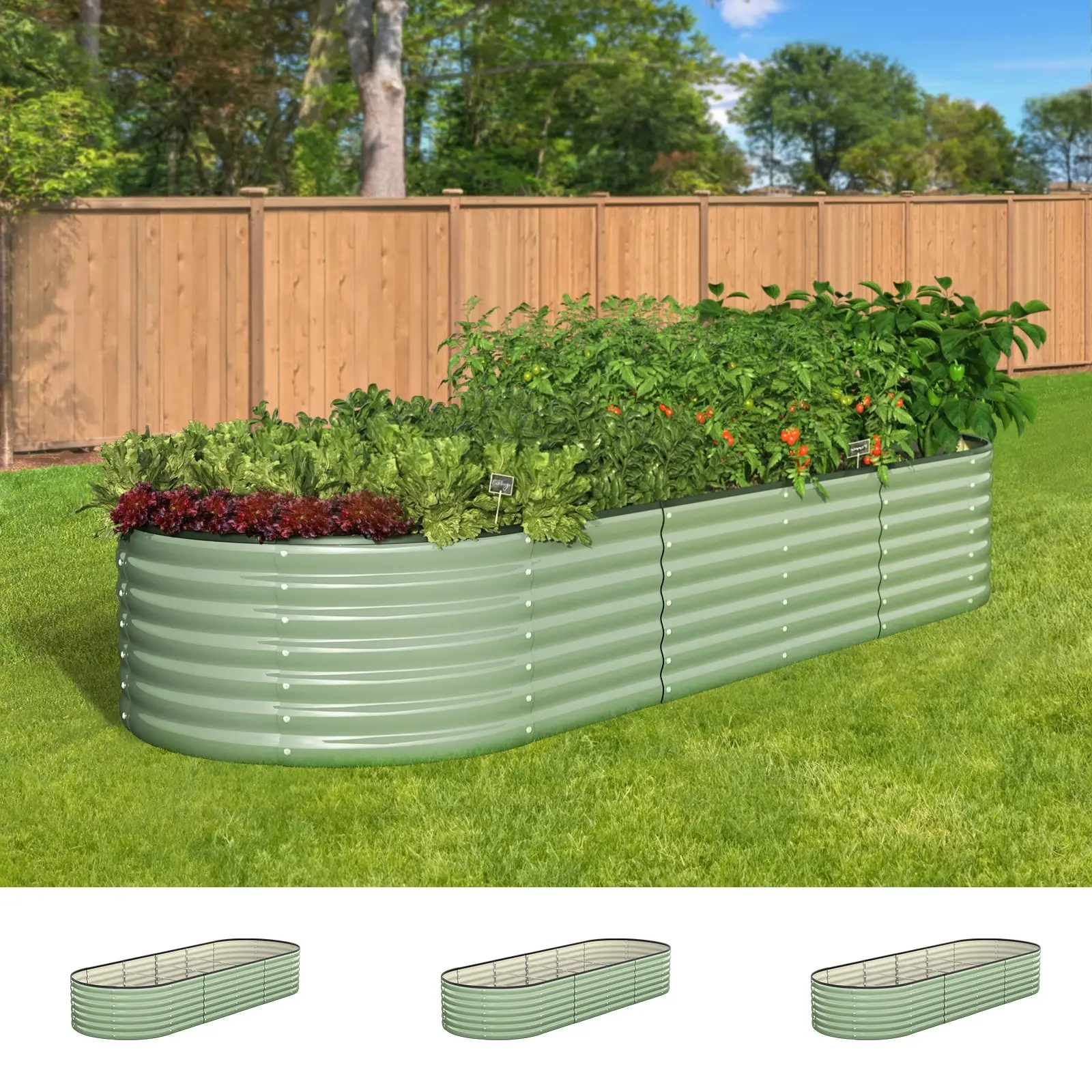 Livsip 3x Garden Bed 240x80x56cm Planter Box Raised Container Galvanised Green - Home & Garden