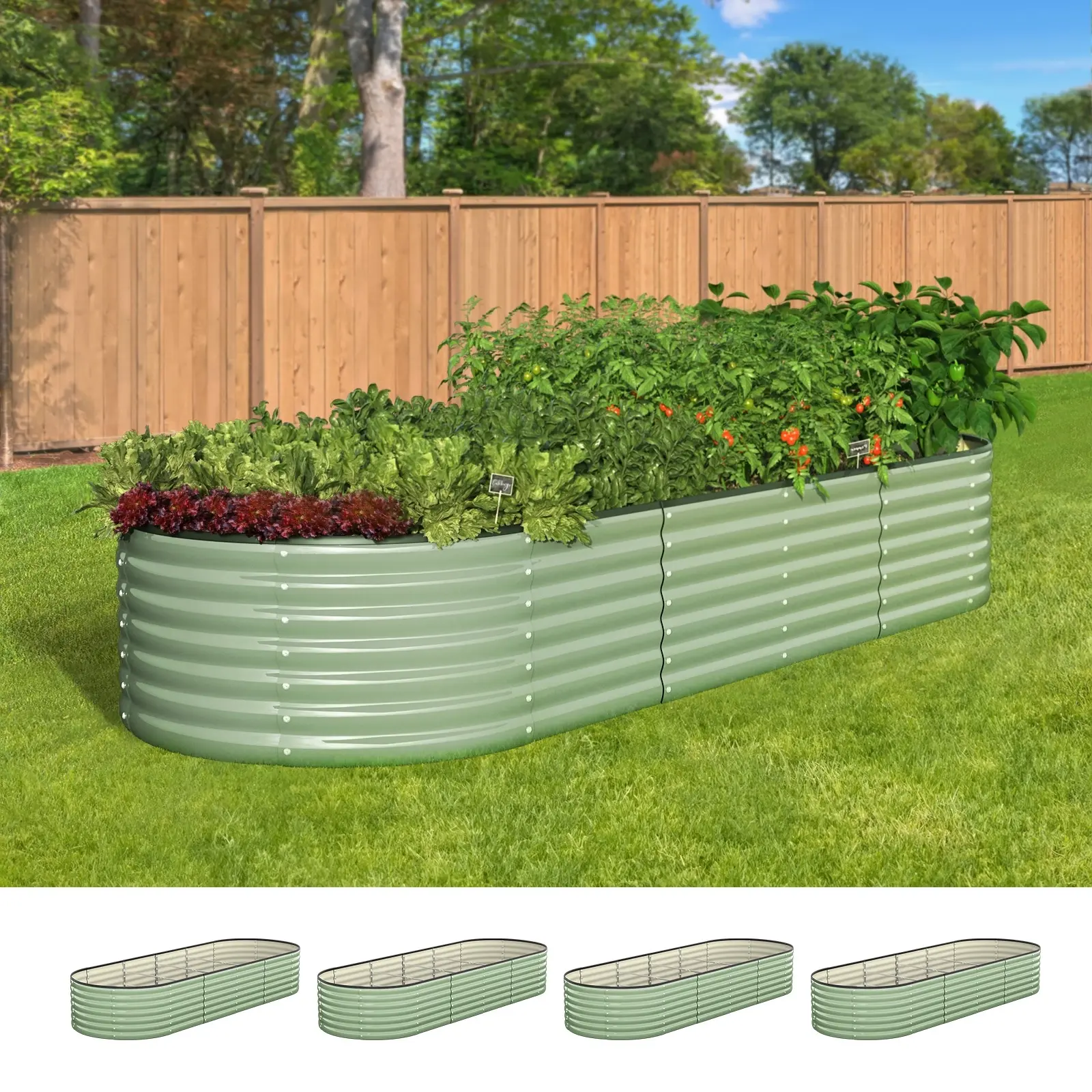 Livsip 4x Garden Bed 240x80x56cm Planter Box Raised Container Galvanised Green - Home & Garden