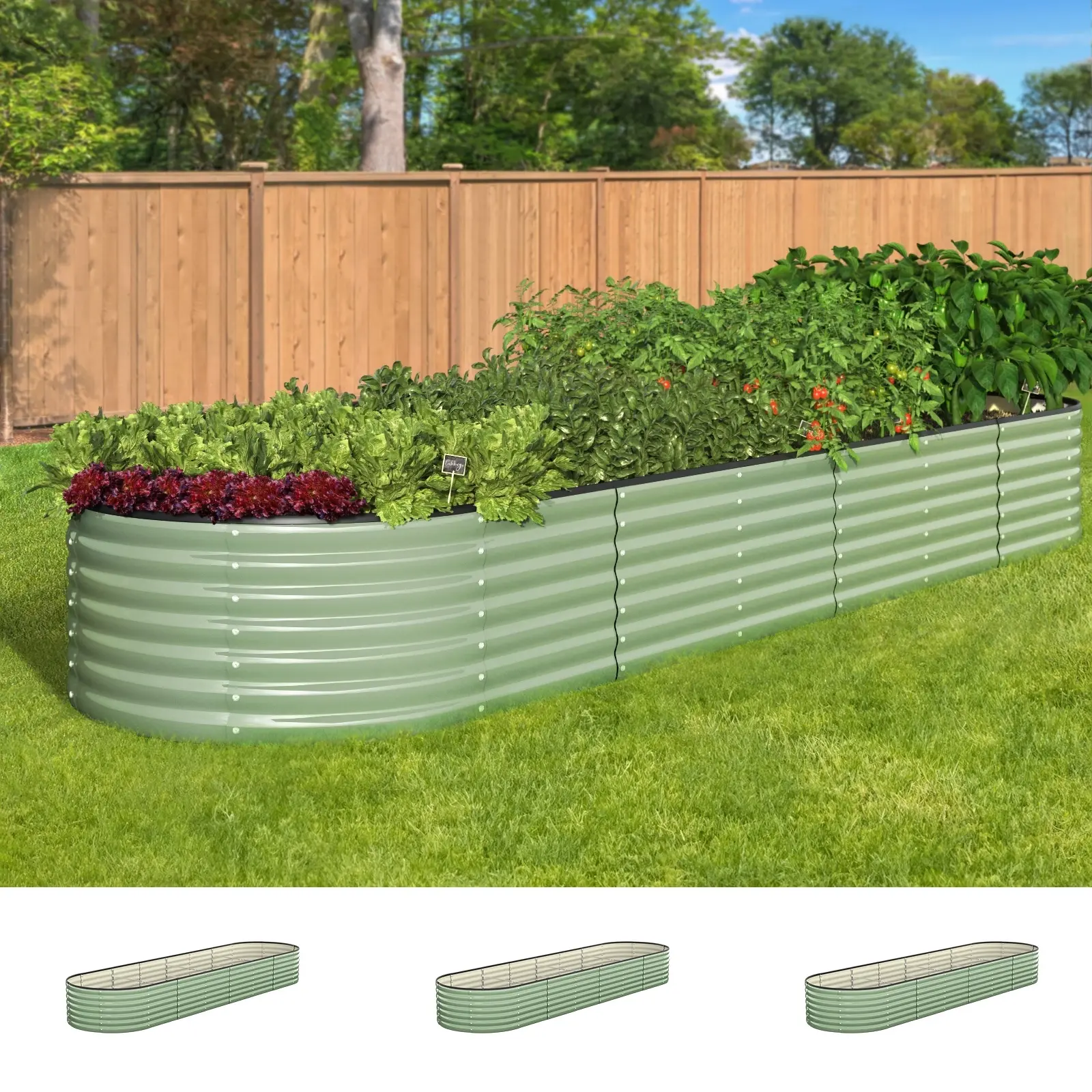 Livsip 3x Garden Bed 320x80x56cm Planter Box Raised Container Galvanised Green - Home & Garden