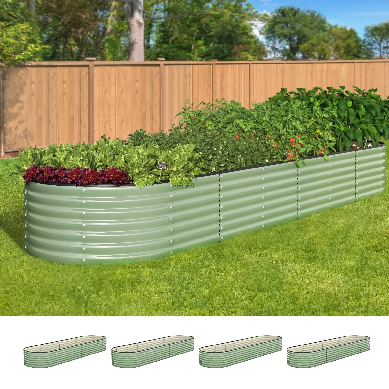 Livsip 4x Garden Bed 320x80x56cm Planter Box Raised Container Galvanised Green - Home & Garden